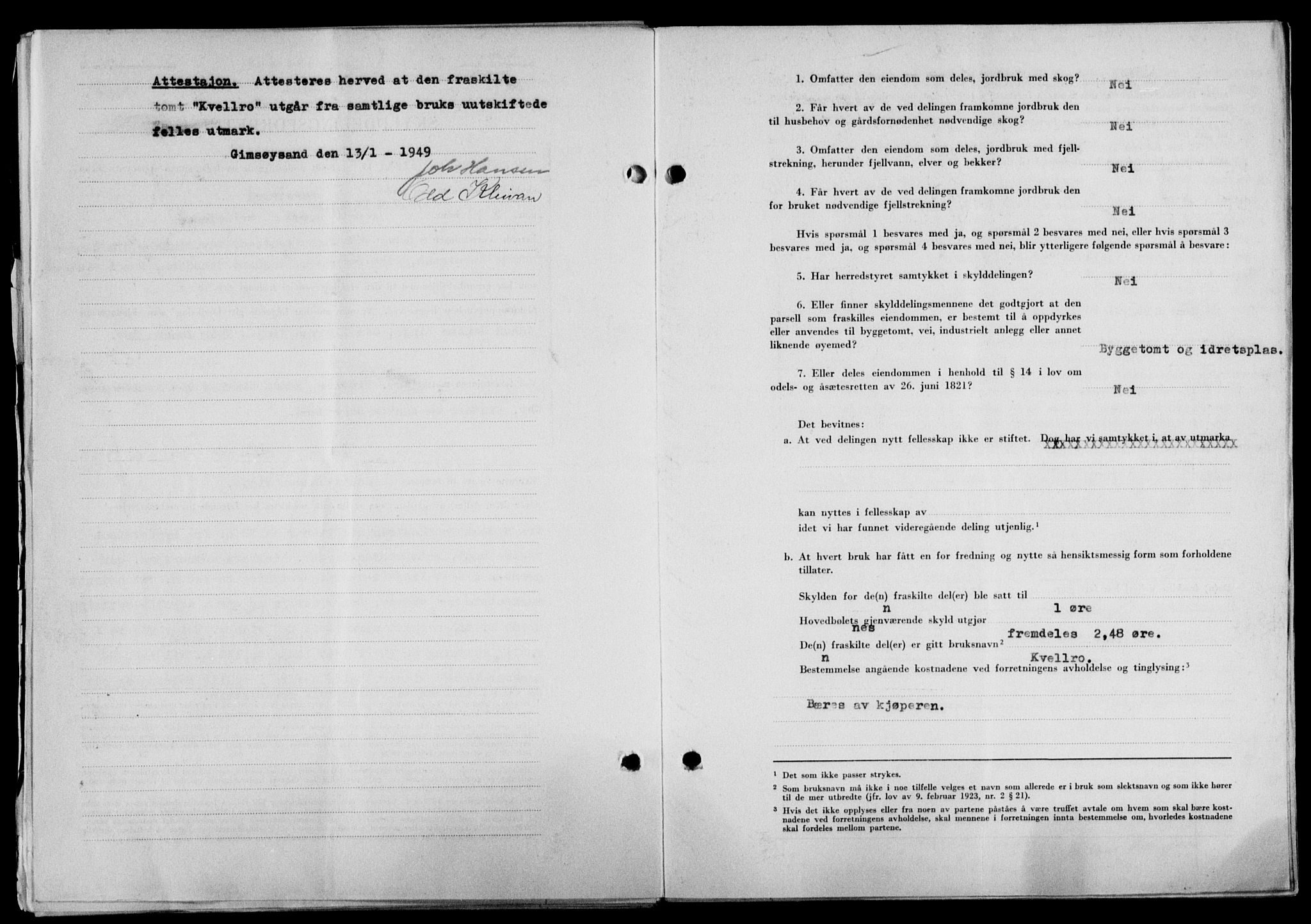 Lofoten sorenskriveri, SAT/A-0017/1/2/2C/L0020a: Pantebok nr. 20a, 1948-1949, Dagboknr: 397/1949