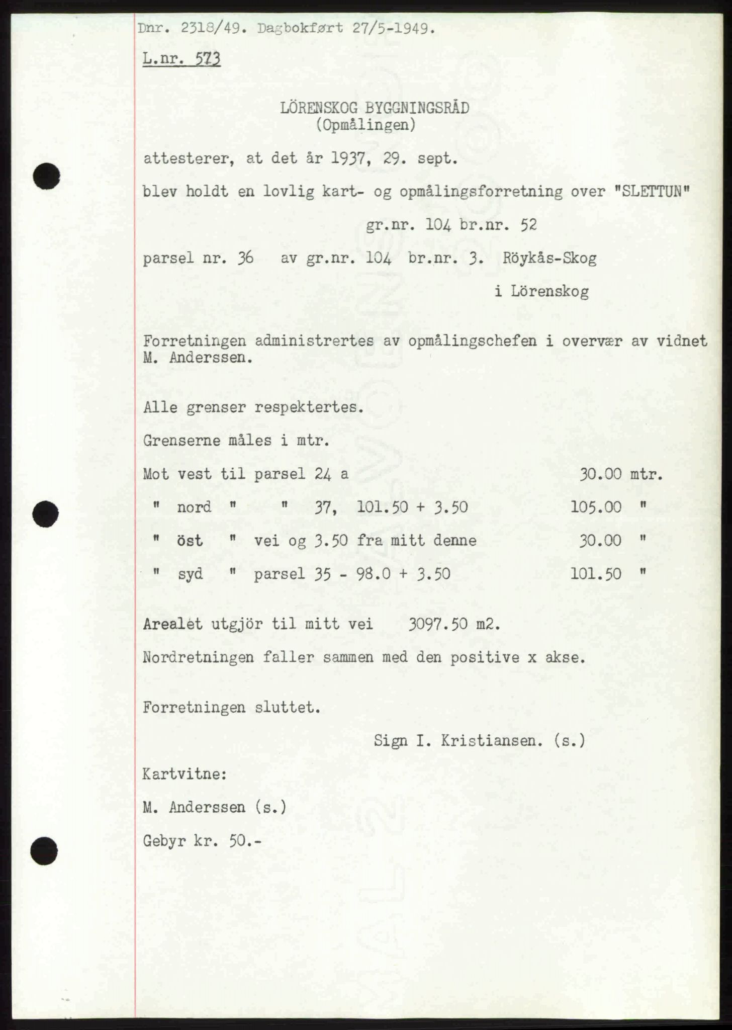 Nedre Romerike sorenskriveri, SAO/A-10469/G/Gb/Gbd/L0025: Pantebok nr. 25, 1949-1949, Dagboknr: 2318/1949