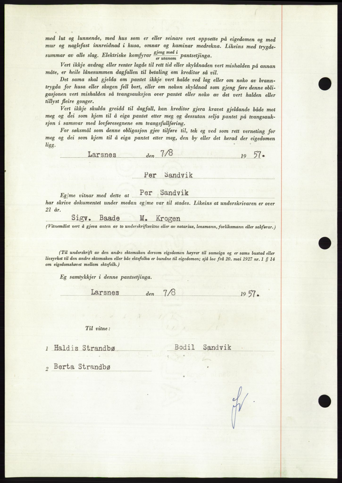 Søre Sunnmøre sorenskriveri, AV/SAT-A-4122/1/2/2C/L0130: Pantebok nr. 18B, 1957-1958, Dagboknr: 1985/1957