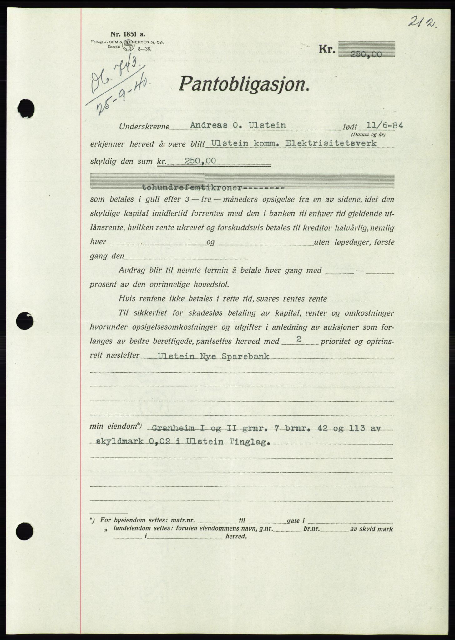 Søre Sunnmøre sorenskriveri, AV/SAT-A-4122/1/2/2C/L0070: Pantebok nr. 64, 1940-1941, Dagboknr: 743/1940