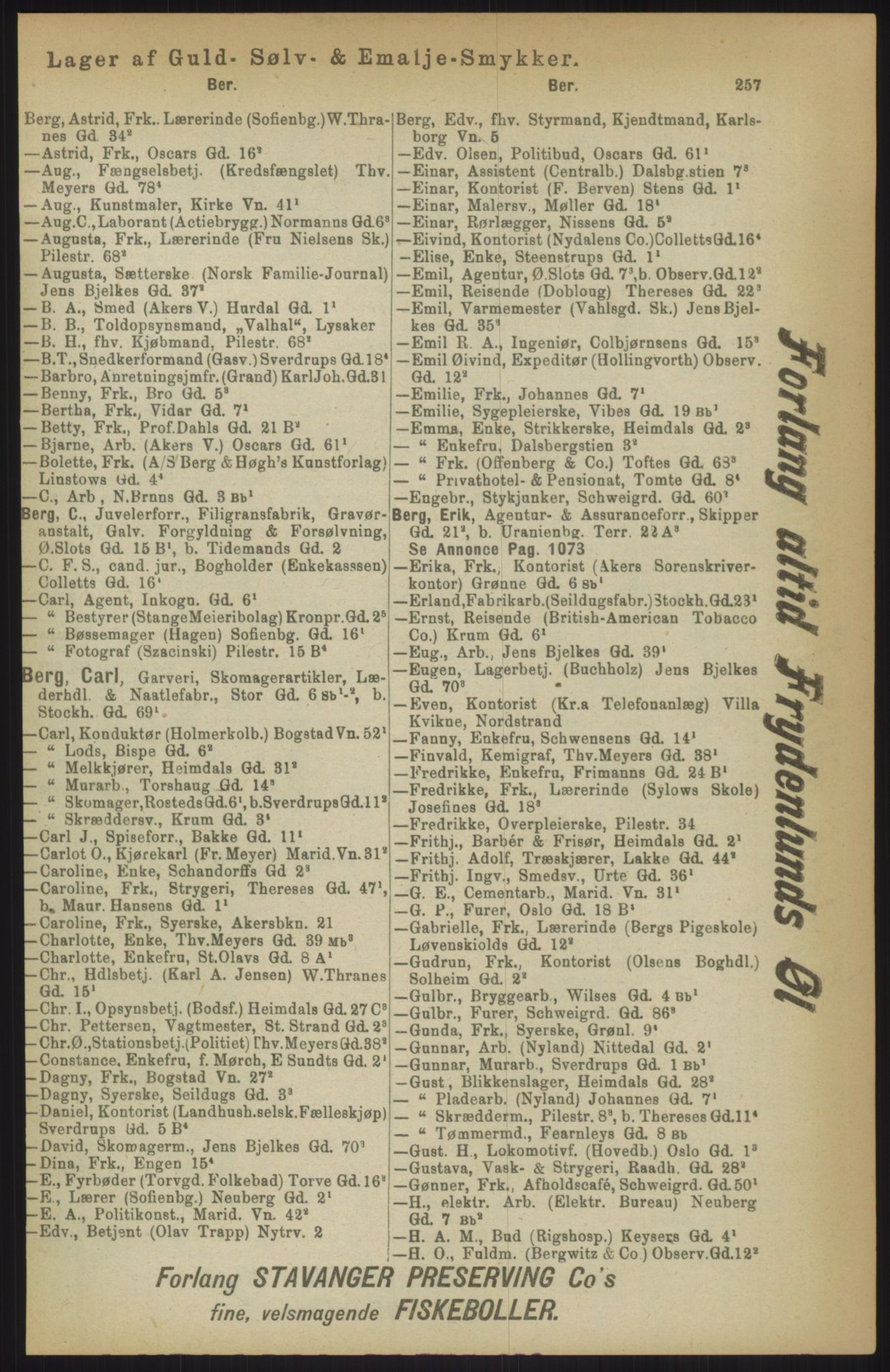 Kristiania/Oslo adressebok, PUBL/-, 1911, s. 257