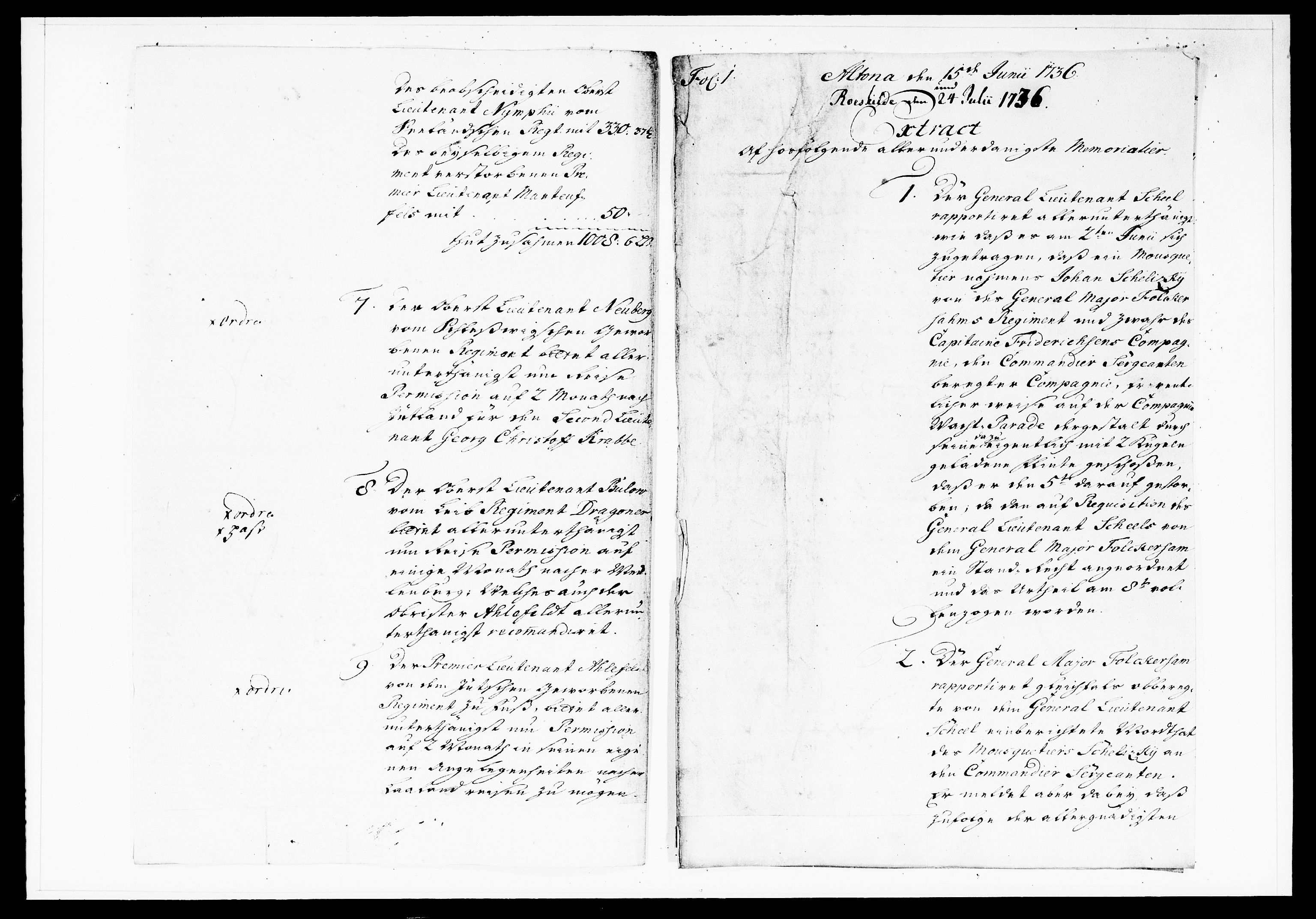 Krigskollegiet, Krigskancelliet, DRA/A-0006/-/1130-1137: Refererede sager, 1736, s. 199