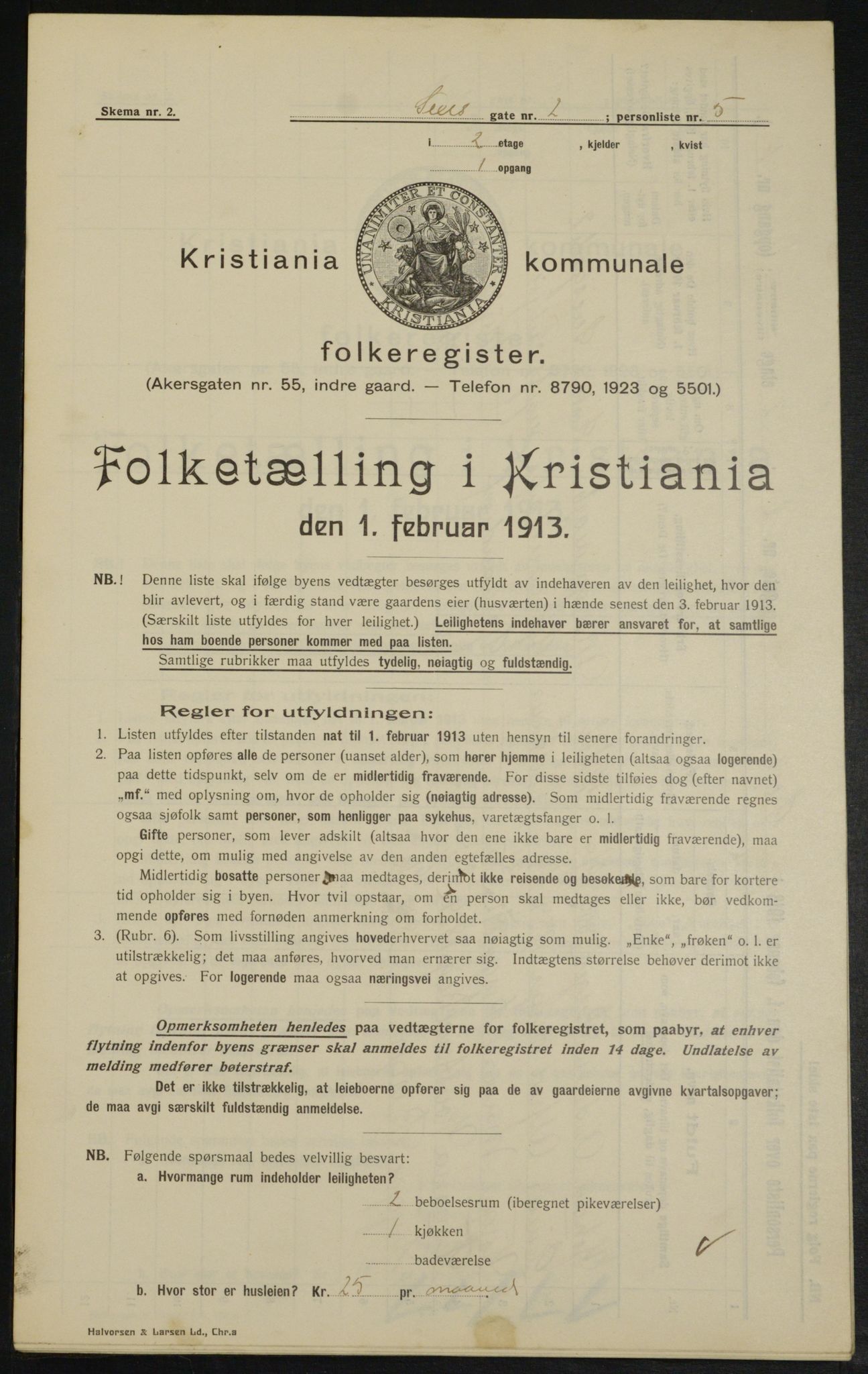 OBA, Kommunal folketelling 1.2.1913 for Kristiania, 1913, s. 94605