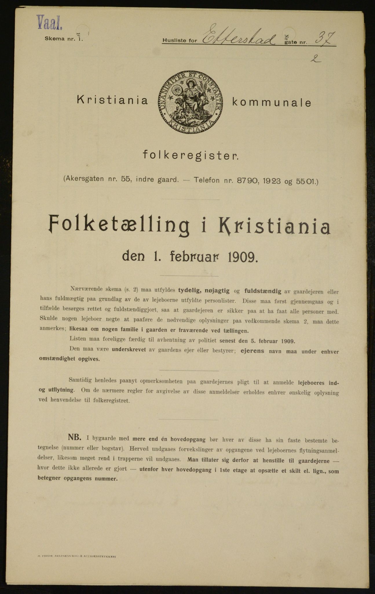 OBA, Kommunal folketelling 1.2.1909 for Kristiania kjøpstad, 1909, s. 20404