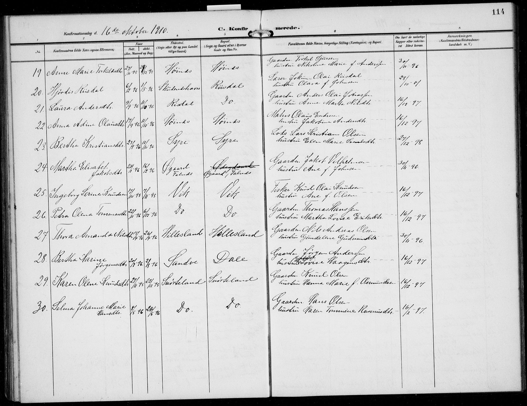 Skudenes sokneprestkontor, AV/SAST-A -101849/H/Ha/Hab/L0009: Klokkerbok nr. B 9, 1908-1936, s. 114