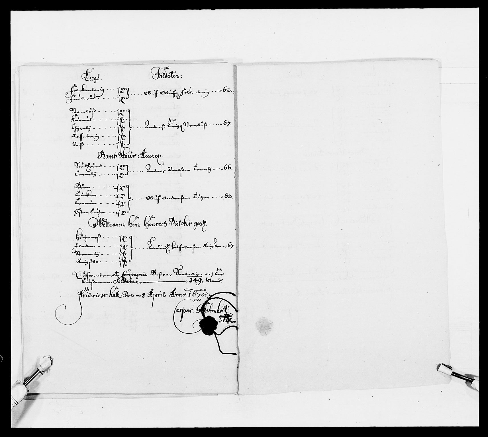 Kommanderende general (KG I) med Det norske krigsdirektorium, AV/RA-EA-5419/E/Ea/L0493: Smålenske regiment, 1643-1694, s. 295