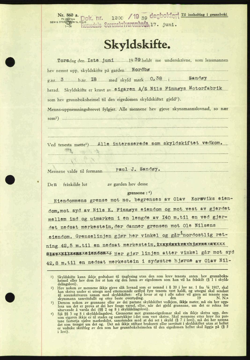 Romsdal sorenskriveri, AV/SAT-A-4149/1/2/2C: Pantebok nr. A7, 1939-1939, Dagboknr: 1200/1939