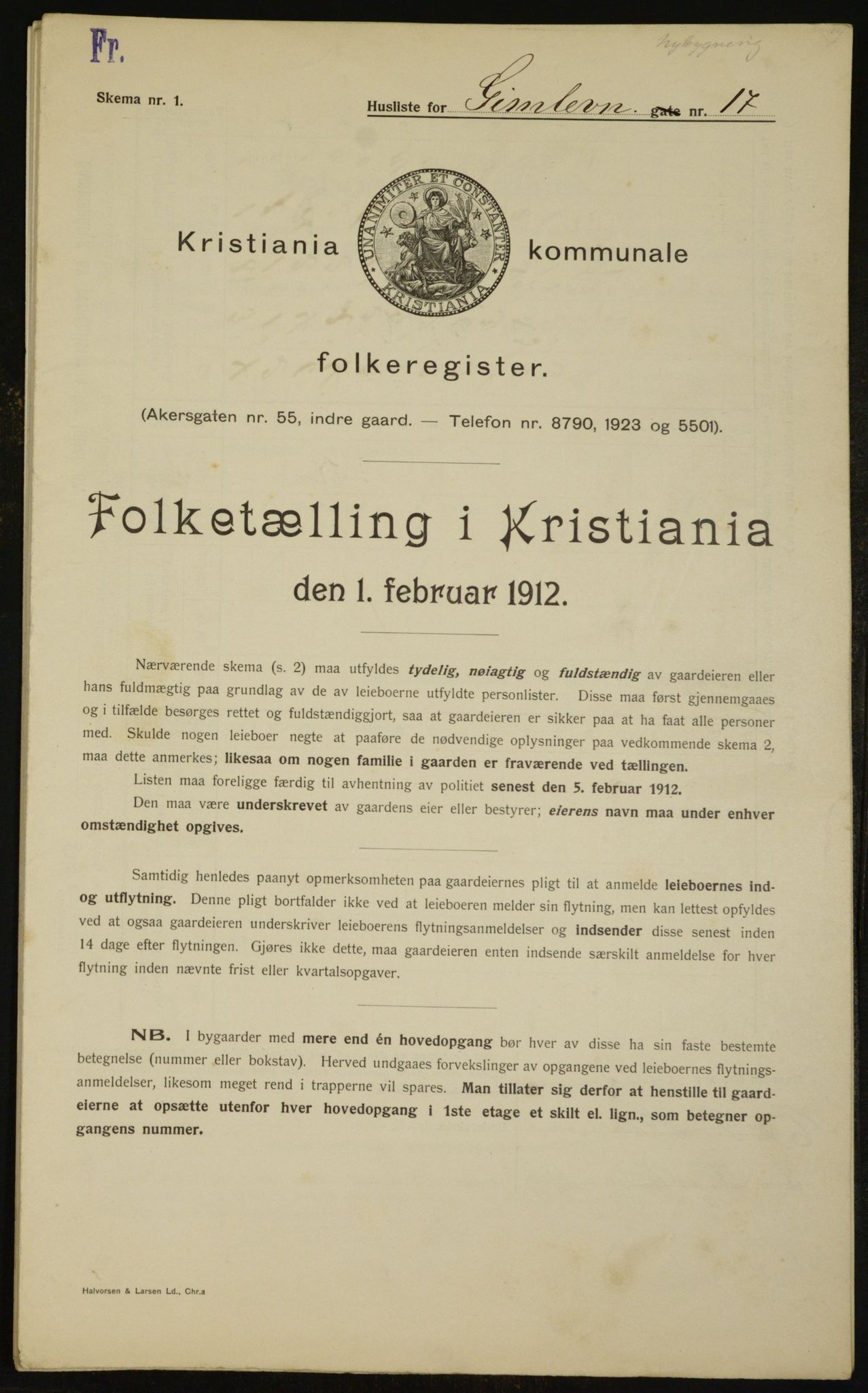 OBA, Kommunal folketelling 1.2.1912 for Kristiania, 1912, s. 28991