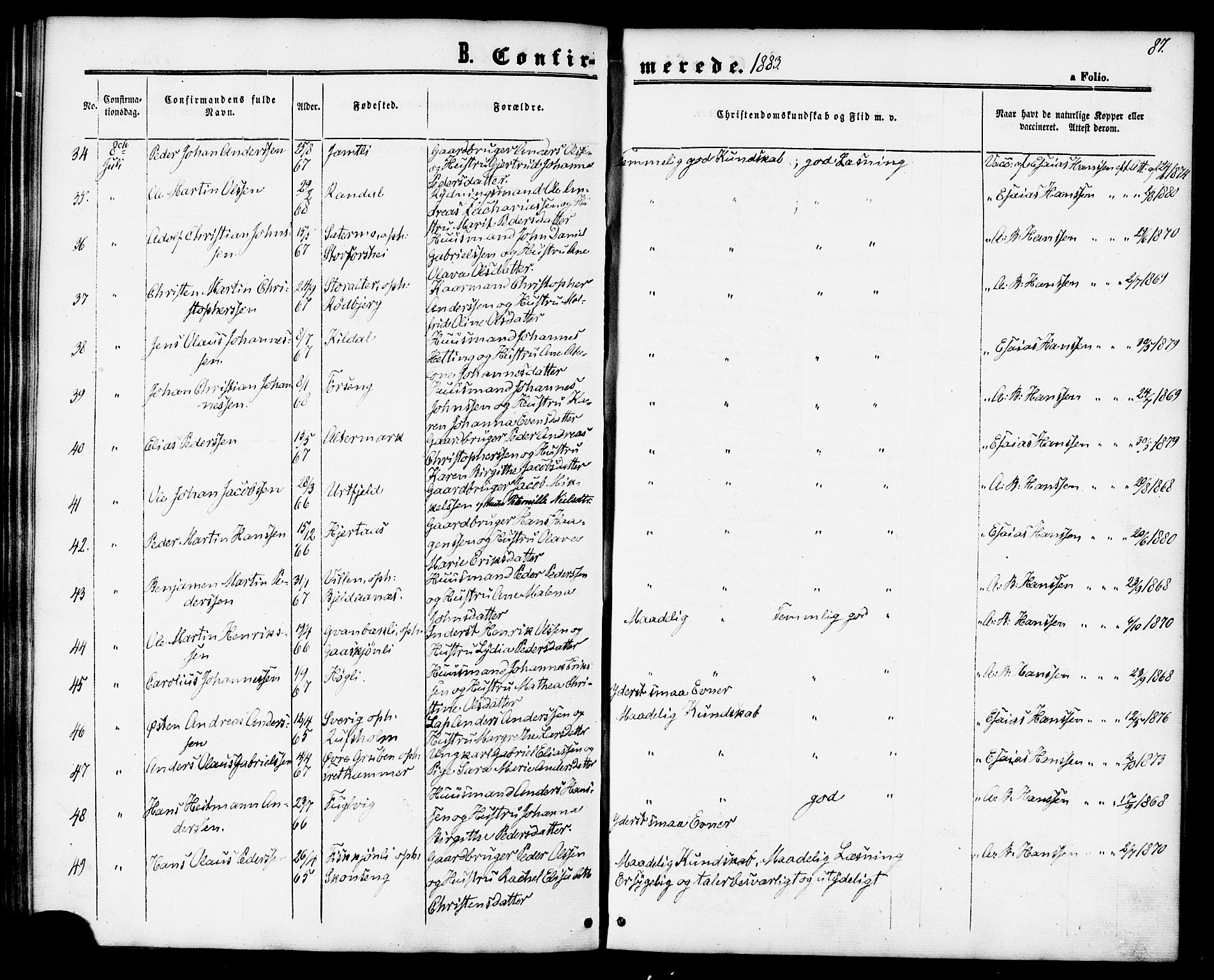 Ministerialprotokoller, klokkerbøker og fødselsregistre - Nordland, AV/SAT-A-1459/827/L0394: Ministerialbok nr. 827A06, 1865-1886, s. 87