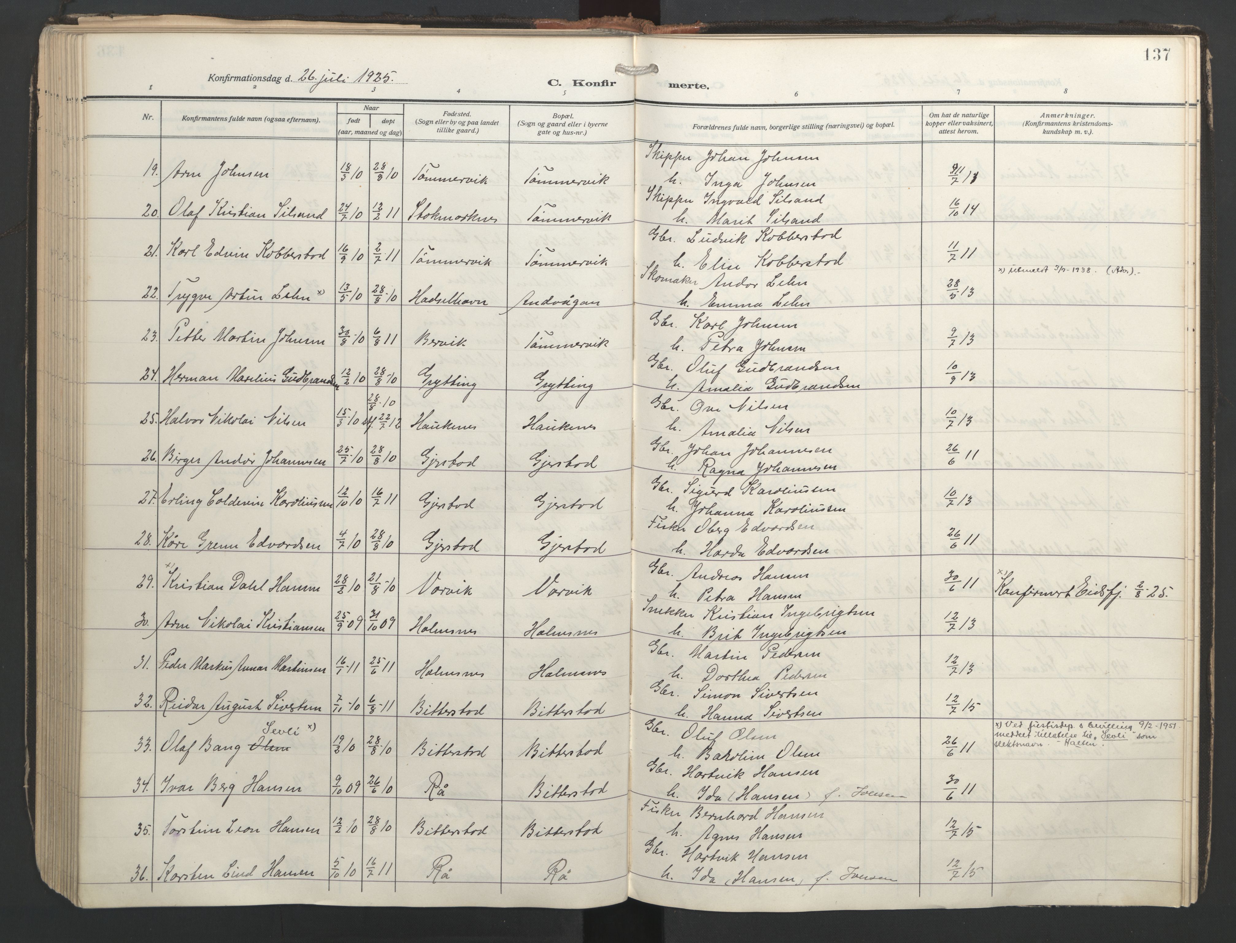 Ministerialprotokoller, klokkerbøker og fødselsregistre - Nordland, AV/SAT-A-1459/888/L1249: Ministerialbok nr. 888A15, 1911-1929, s. 137