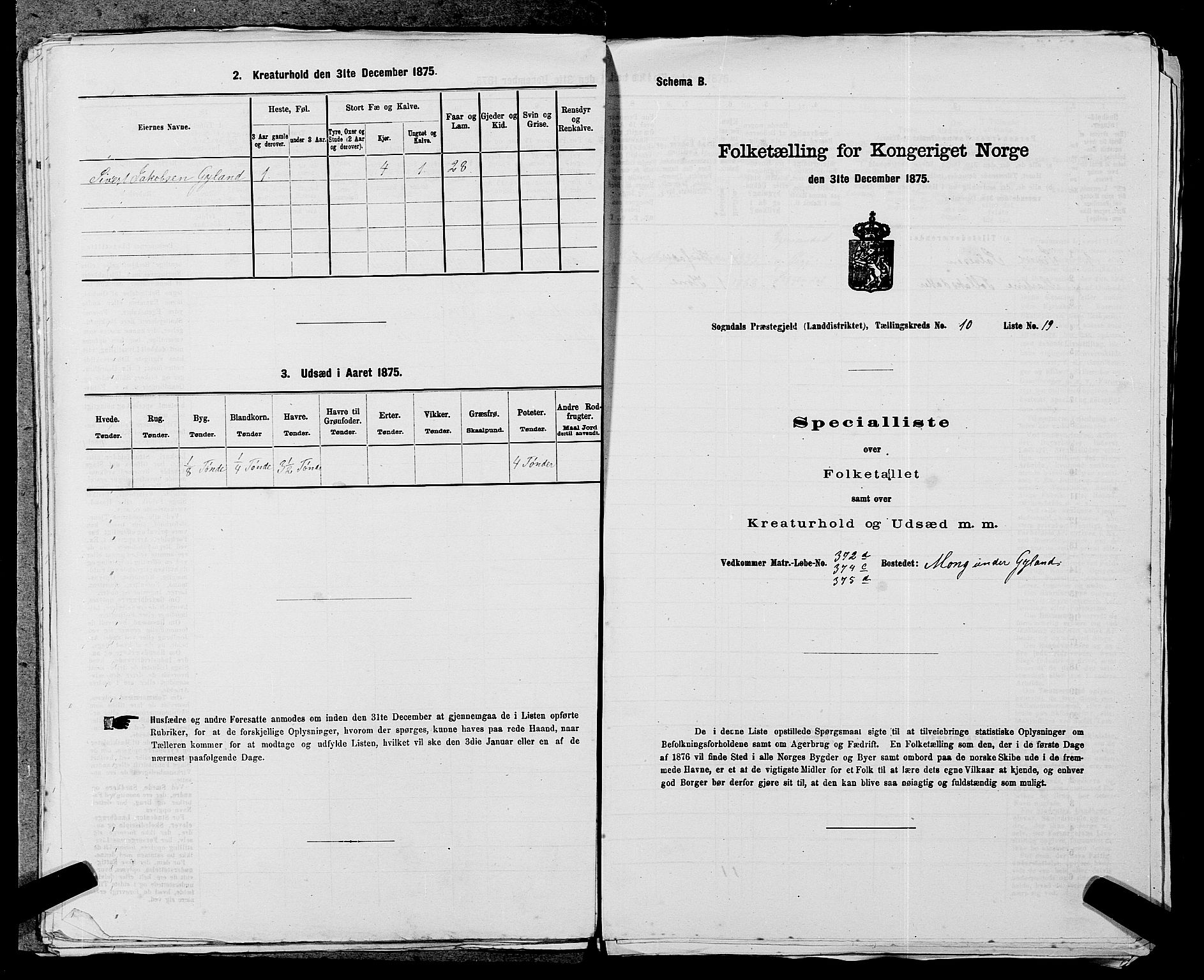 SAST, Folketelling 1875 for 1111L Sokndal prestegjeld, Sokndal landsokn, 1875, s. 971