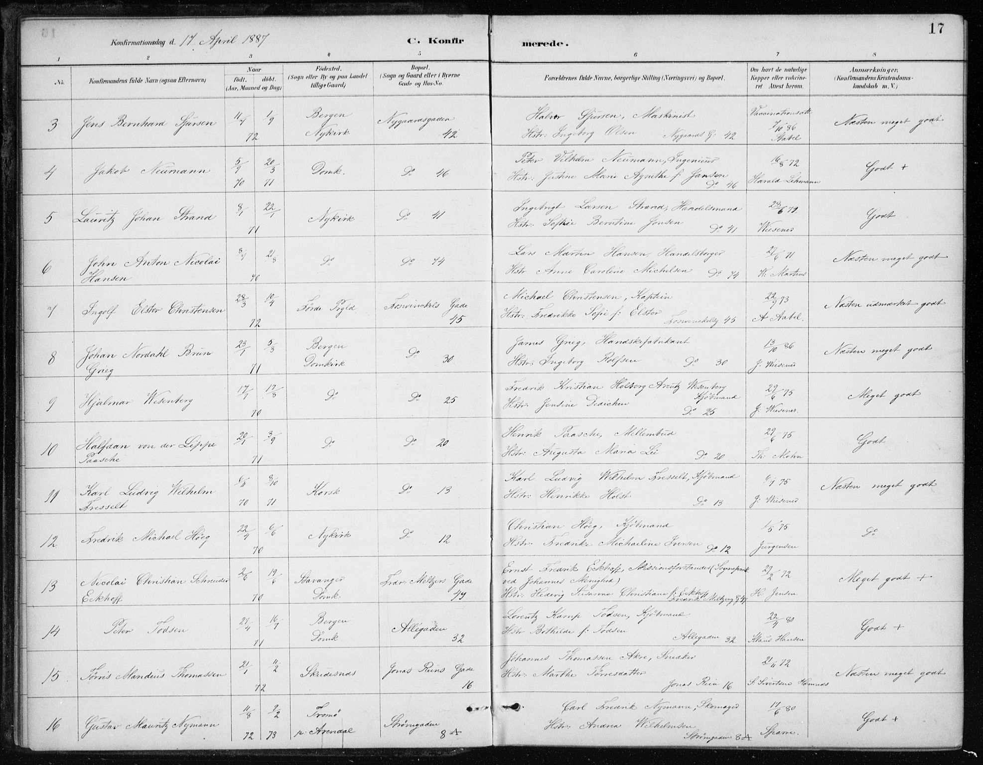 Johanneskirken sokneprestembete, AV/SAB-A-76001/H/Haa/L0008: Ministerialbok nr. C 1, 1885-1907, s. 17