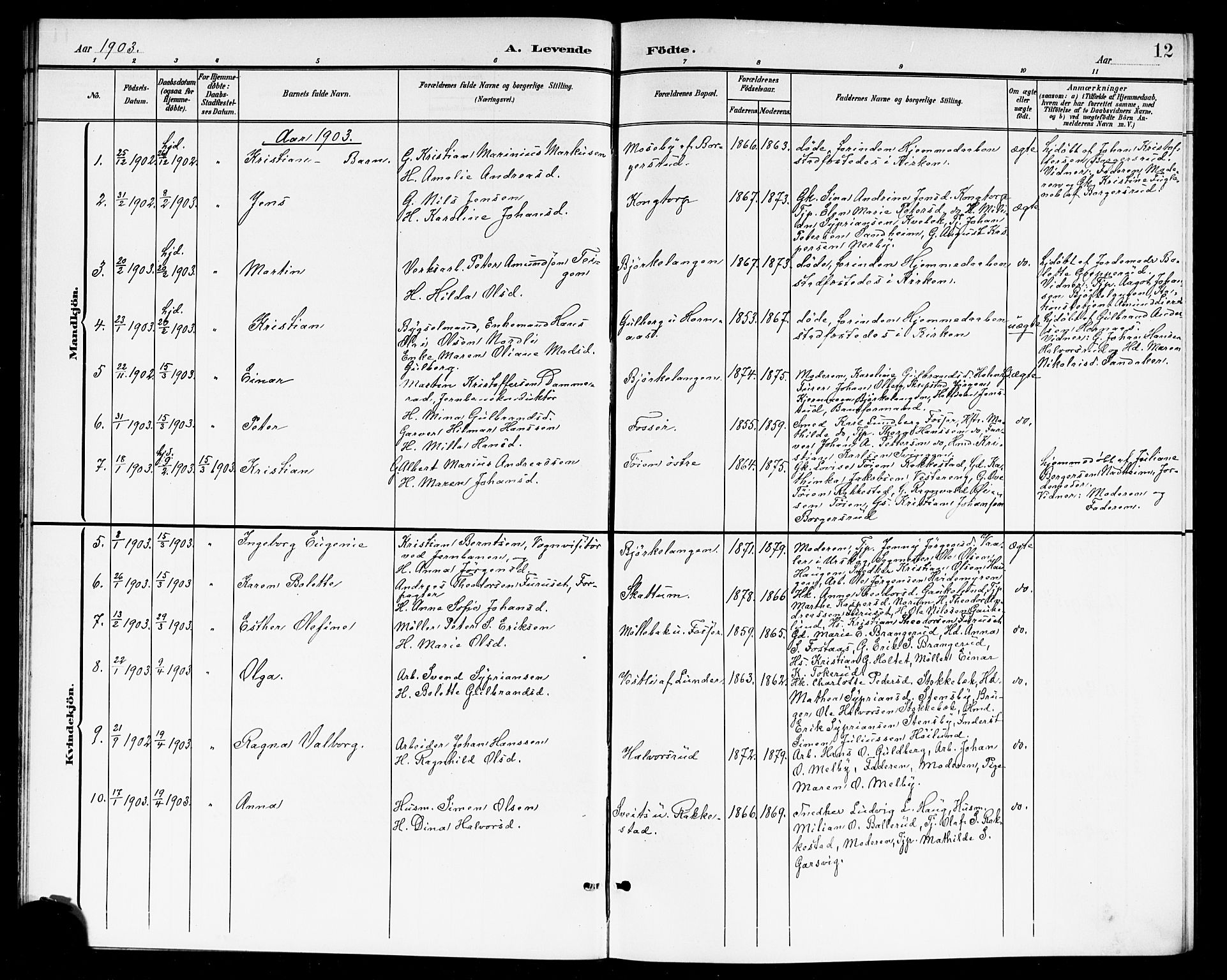 Høland prestekontor Kirkebøker, AV/SAO-A-10346a/G/Ga/L0007: Klokkerbok nr. I 7, 1902-1914, s. 12