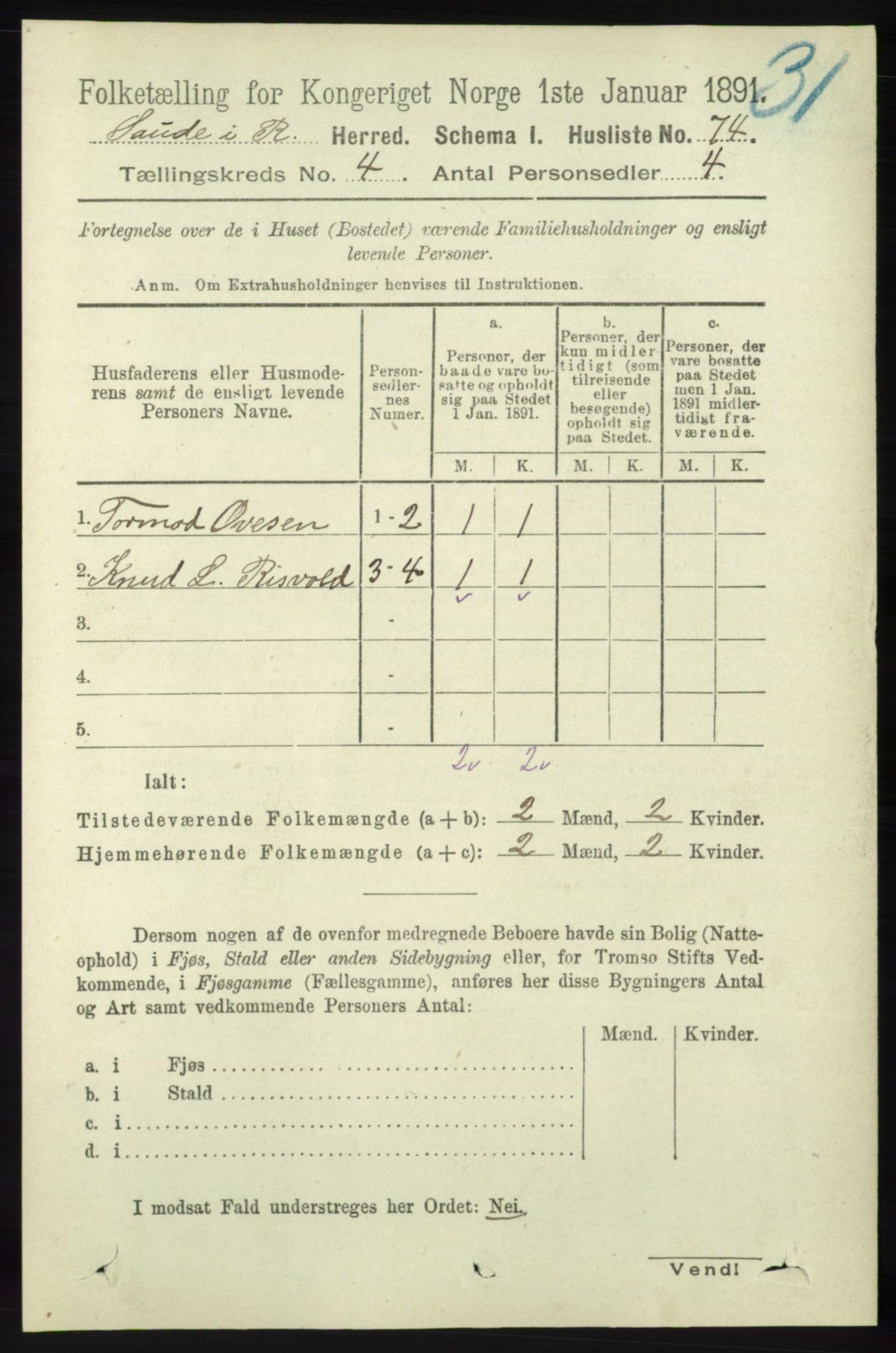 RA, Folketelling 1891 for 1135 Sauda herred, 1891, s. 1814