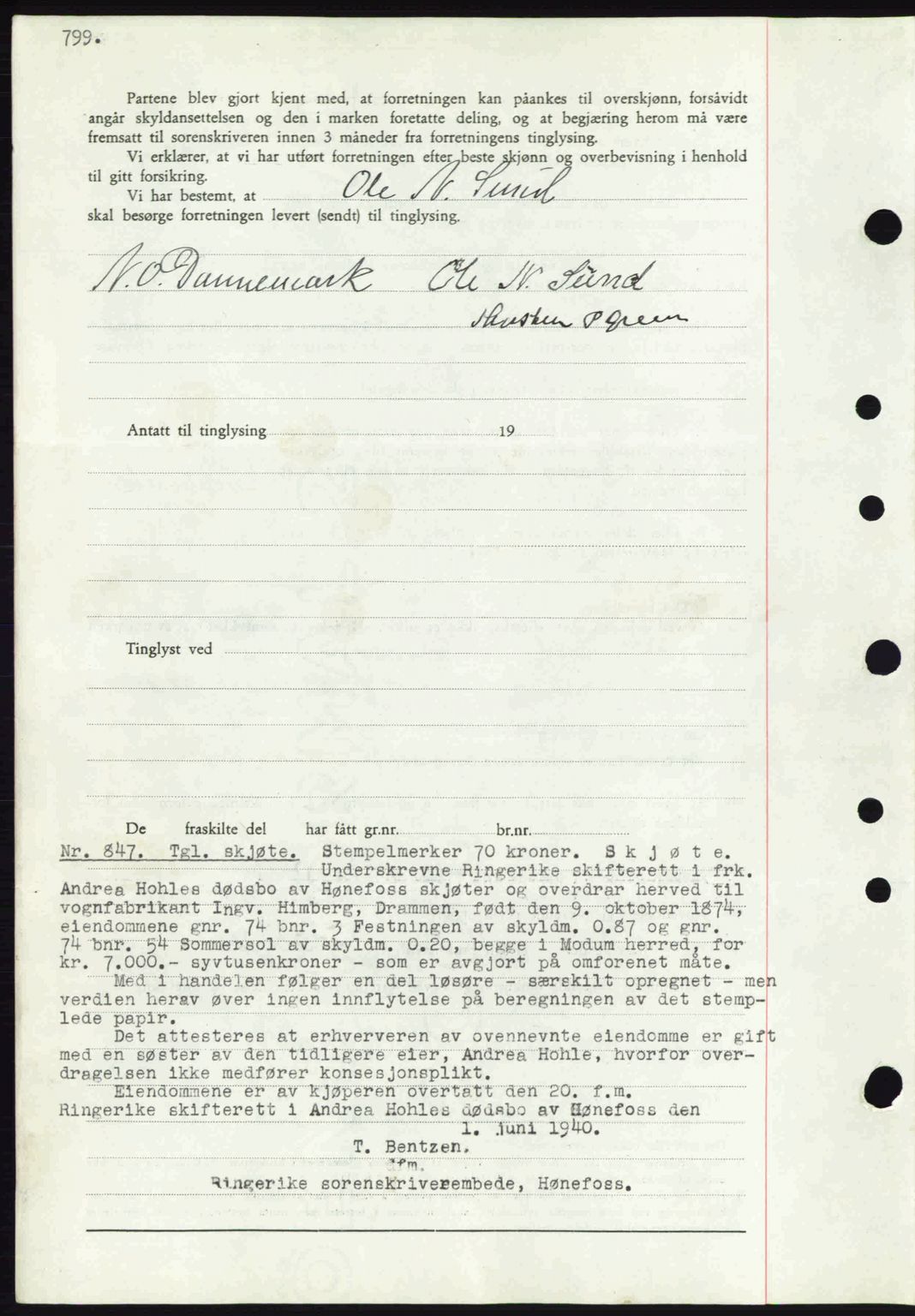 Eiker, Modum og Sigdal sorenskriveri, SAKO/A-123/G/Ga/Gab/L0041: Pantebok nr. A11, 1939-1940, Dagboknr: 847/1940