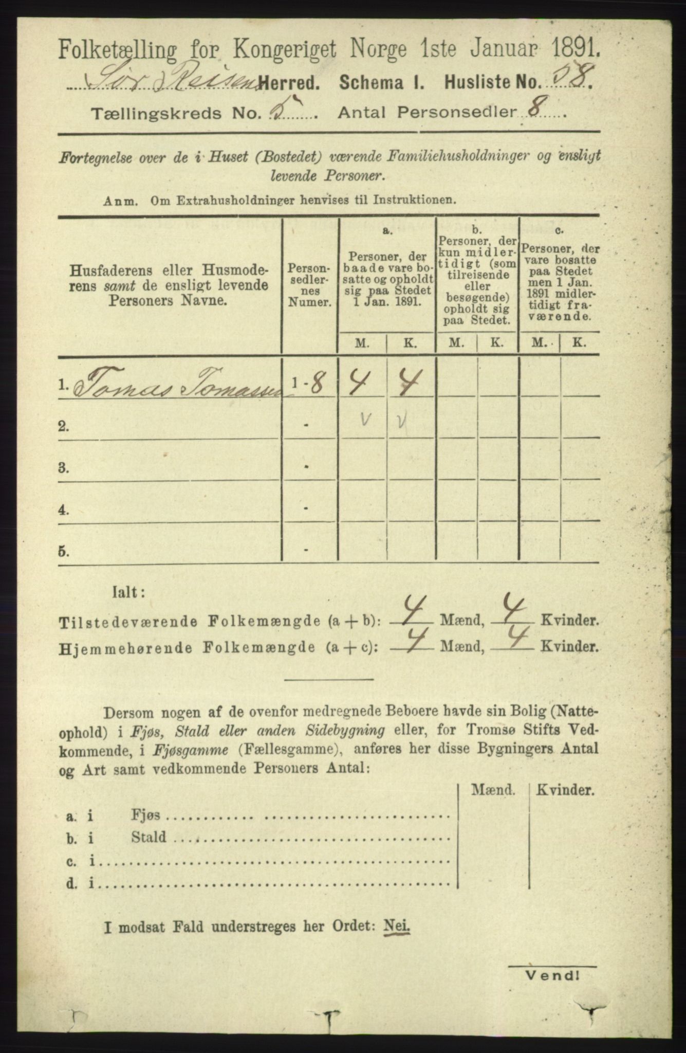 RA, Folketelling 1891 for 1925 Sørreisa herred, 1891, s. 1566