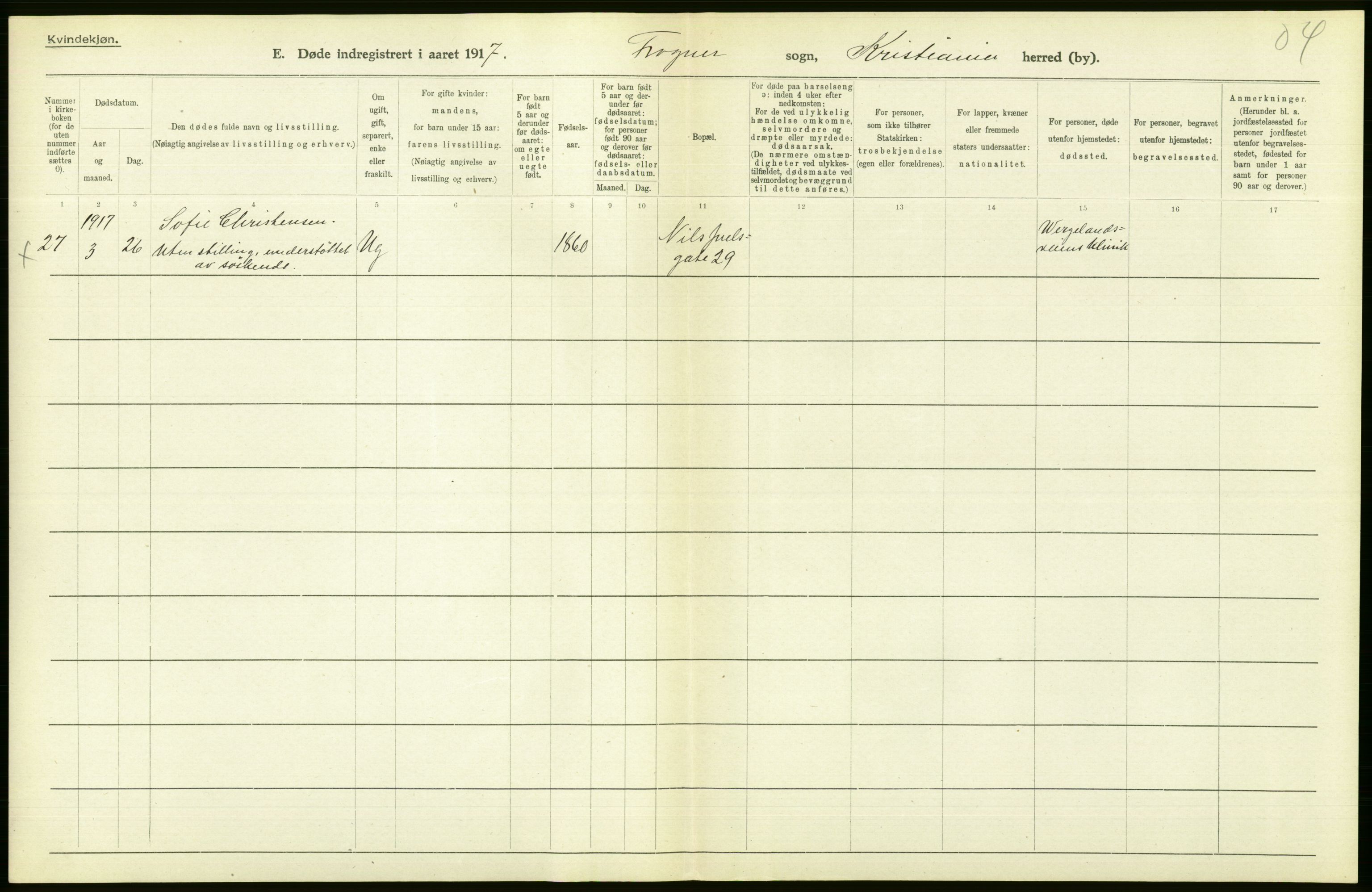 Statistisk sentralbyrå, Sosiodemografiske emner, Befolkning, AV/RA-S-2228/D/Df/Dfb/Dfbg/L0010: Kristiania: Døde, 1917, s. 300