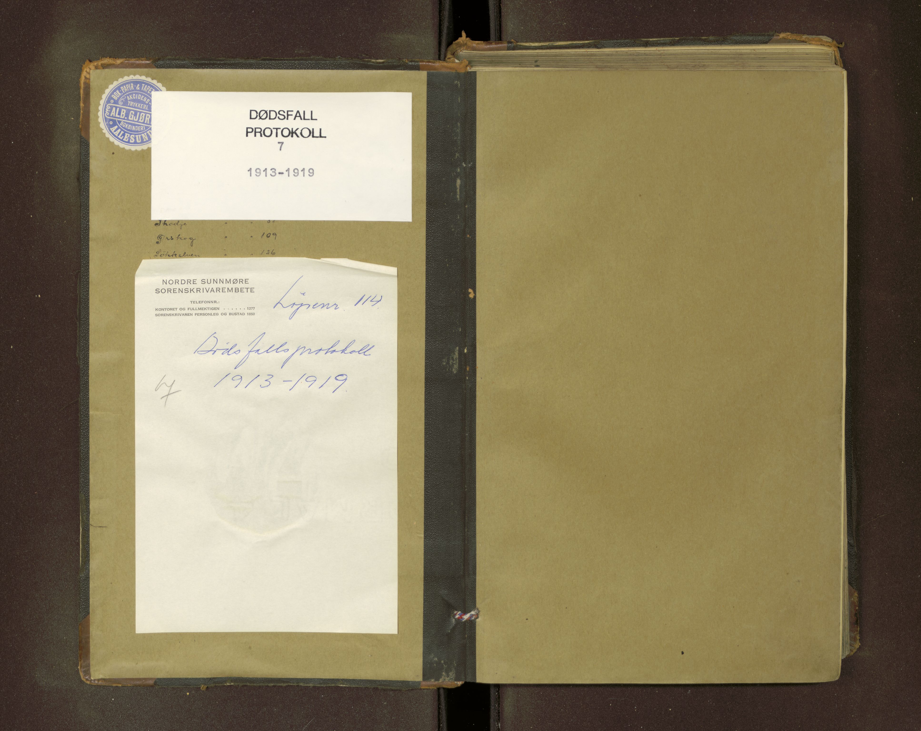 Nordre Sunnmøre sorenskriveri, AV/SAT-A-0006/1/3/3L/L0007: Dødsfallsprotokoll, 1913-1919