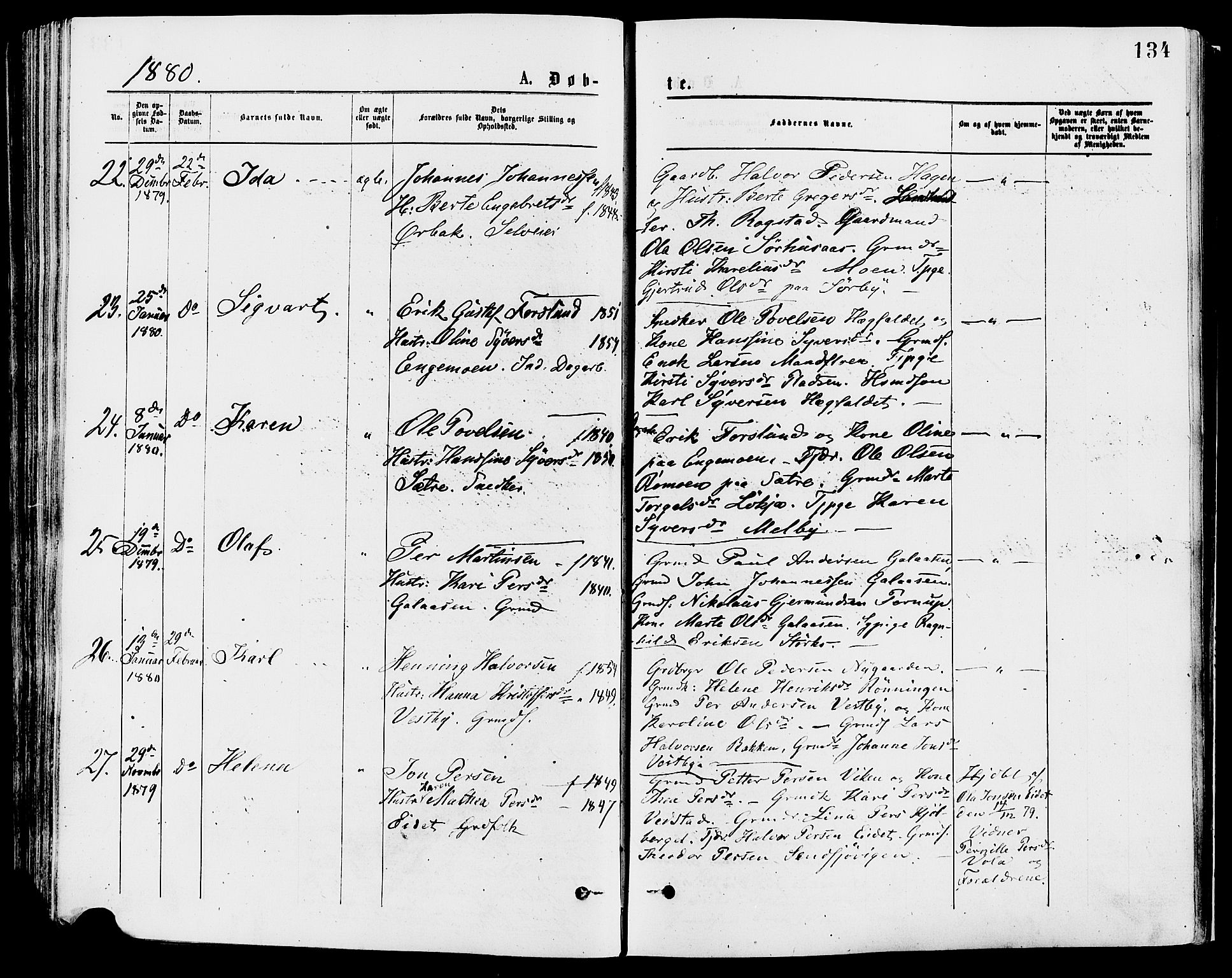 Trysil prestekontor, AV/SAH-PREST-046/H/Ha/Haa/L0007: Ministerialbok nr. 7, 1874-1880, s. 134