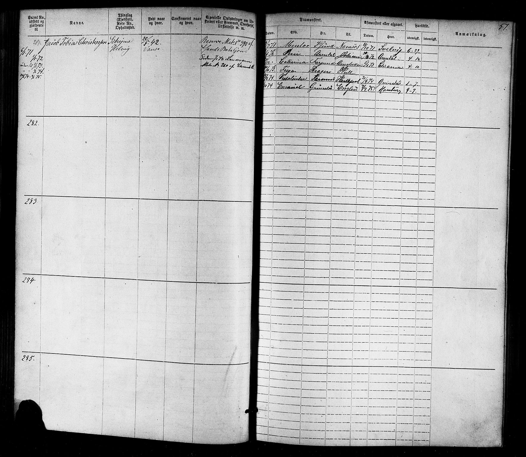 Farsund mønstringskrets, SAK/2031-0017/F/Fa/L0005: Annotasjonsrulle nr 1-1910 med register, Z-2, 1869-1877, s. 83