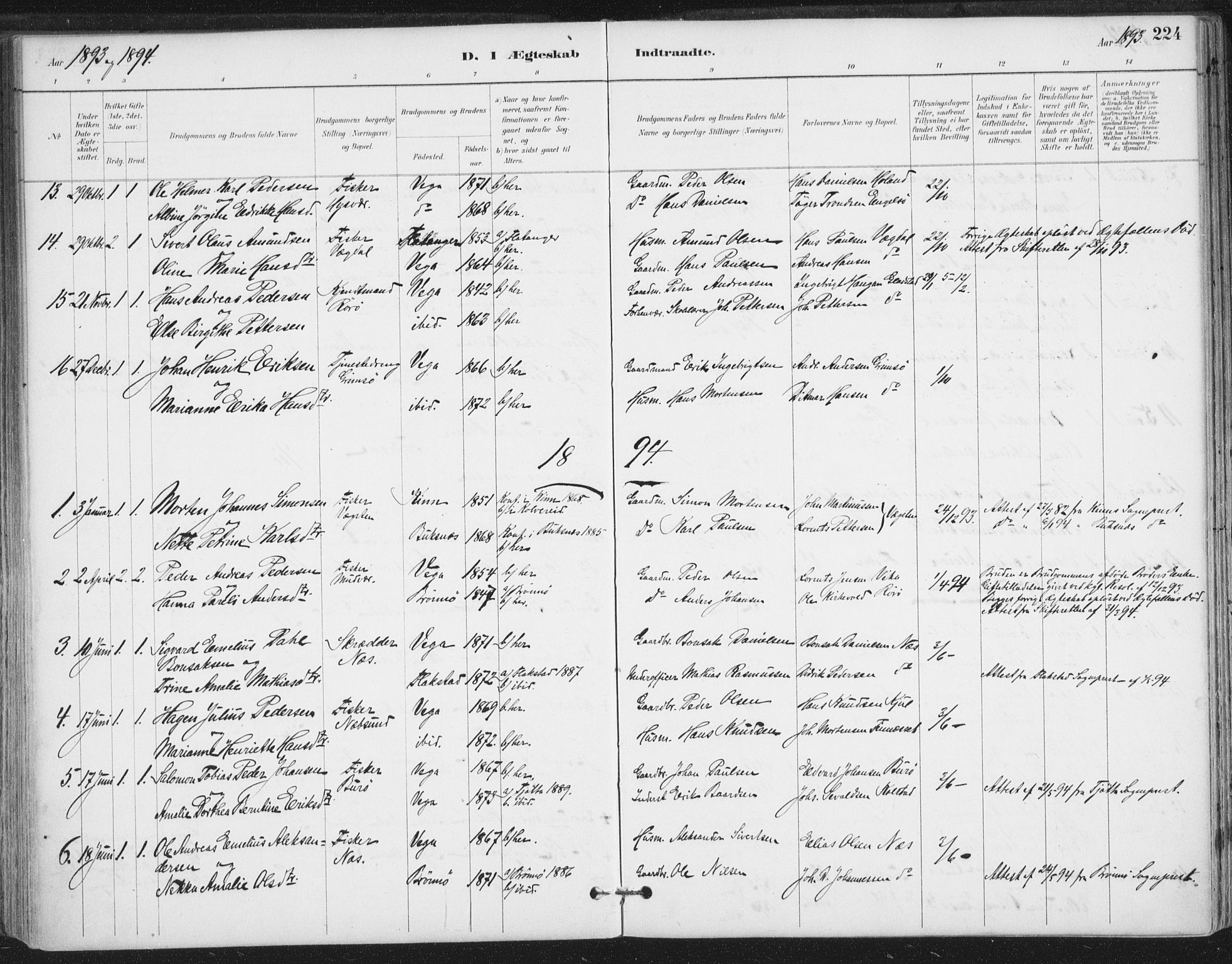 Ministerialprotokoller, klokkerbøker og fødselsregistre - Nordland, SAT/A-1459/816/L0244: Ministerialbok nr. 816A10, 1886-1903, s. 224