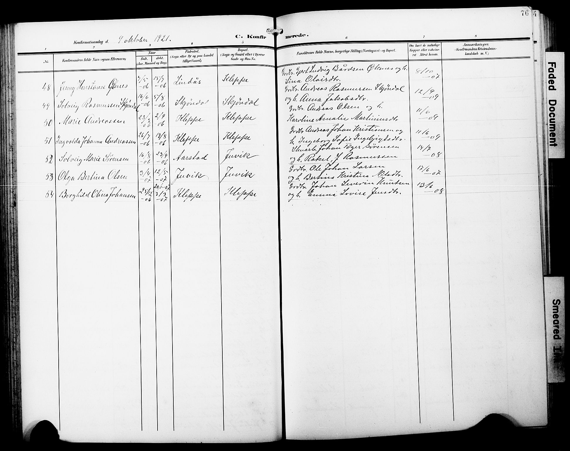 Askøy Sokneprestembete, AV/SAB-A-74101/H/Ha/Hab/Haba/L0014: Klokkerbok nr. A 14, 1904-1927, s. 76