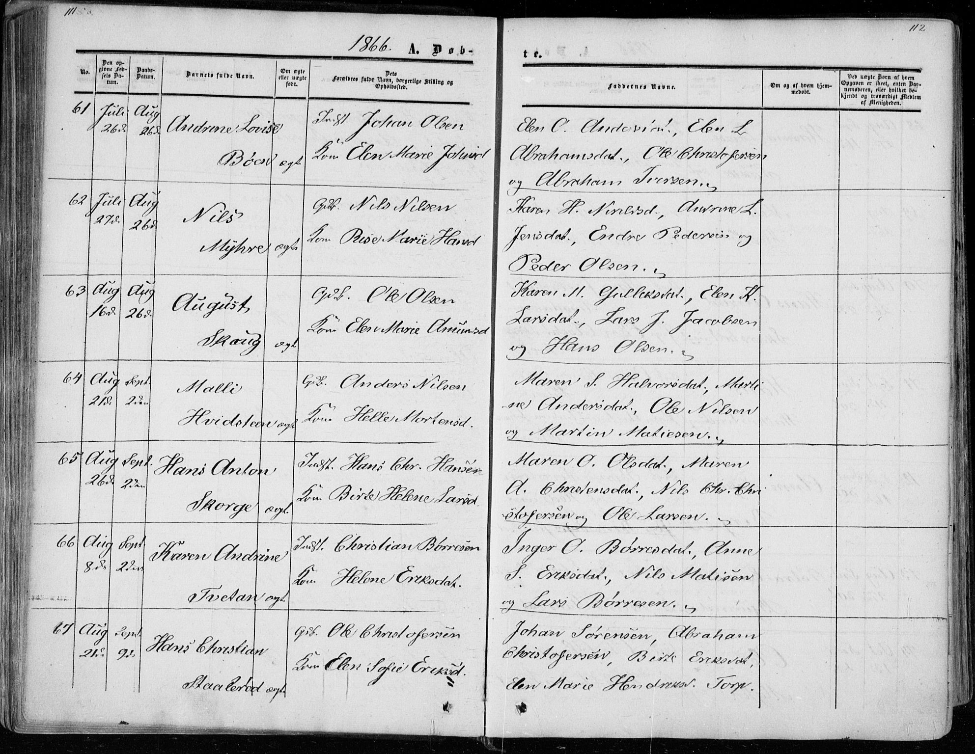 Andebu kirkebøker, AV/SAKO-A-336/F/Fa/L0005: Ministerialbok nr. I 5, 1857-1870, s. 111-112