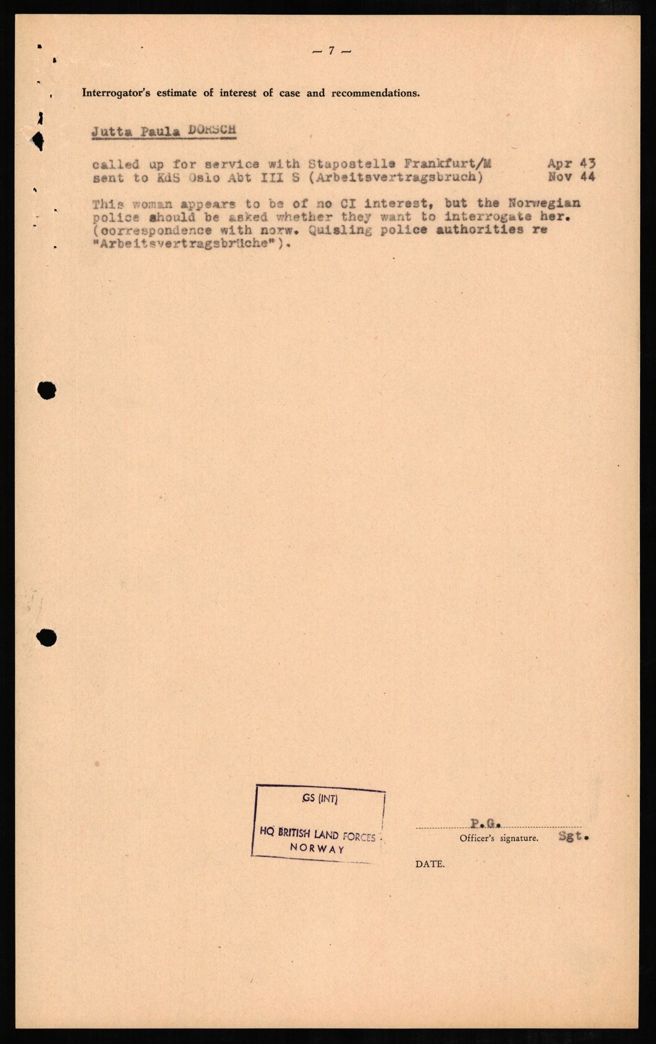 Forsvaret, Forsvarets overkommando II, AV/RA-RAFA-3915/D/Db/L0006: CI Questionaires. Tyske okkupasjonsstyrker i Norge. Tyskere., 1945-1946, s. 164