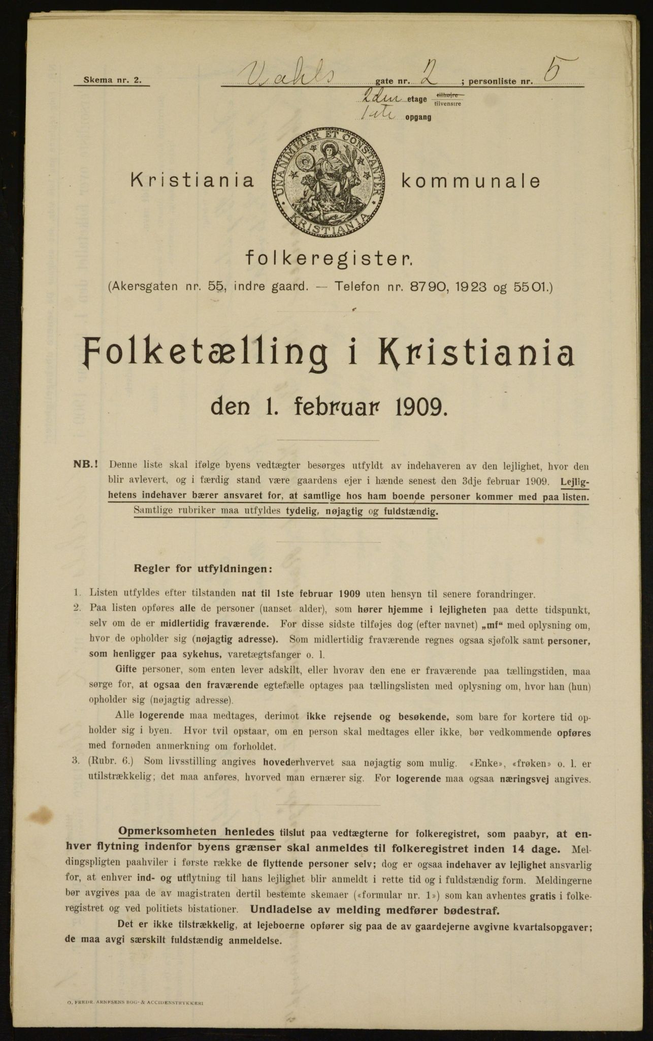 OBA, Kommunal folketelling 1.2.1909 for Kristiania kjøpstad, 1909, s. 110222