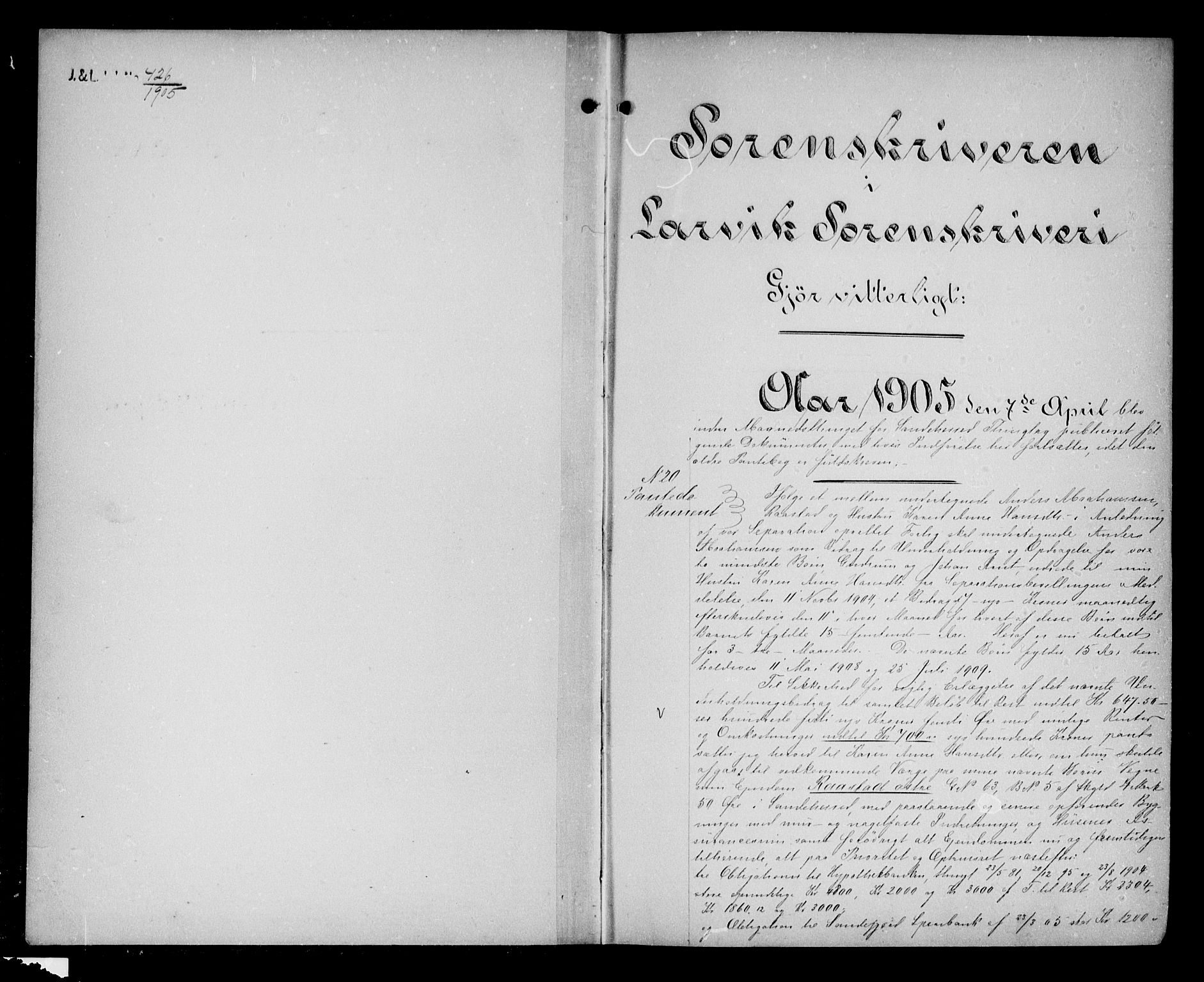 Larvik sorenskriveri, AV/SAKO-A-83/G/Ga/Gab/L0029: Pantebok nr. II 29, 1905-1906