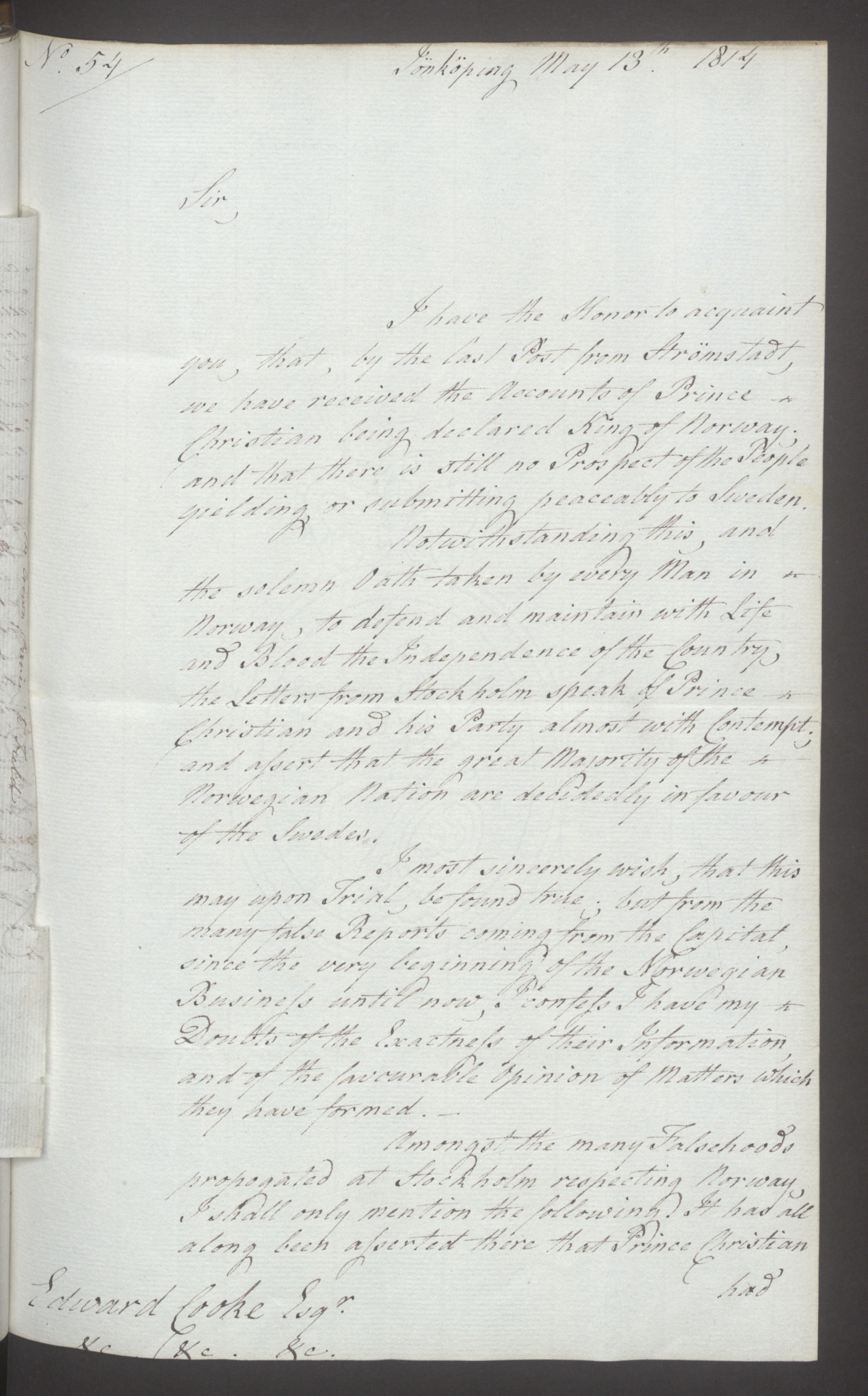 Foreign Office*, UKA/-/FO 38/16: Sir C. Gordon. Reports from Malmö, Jonkoping, and Helsingborg, 1814, s. 45