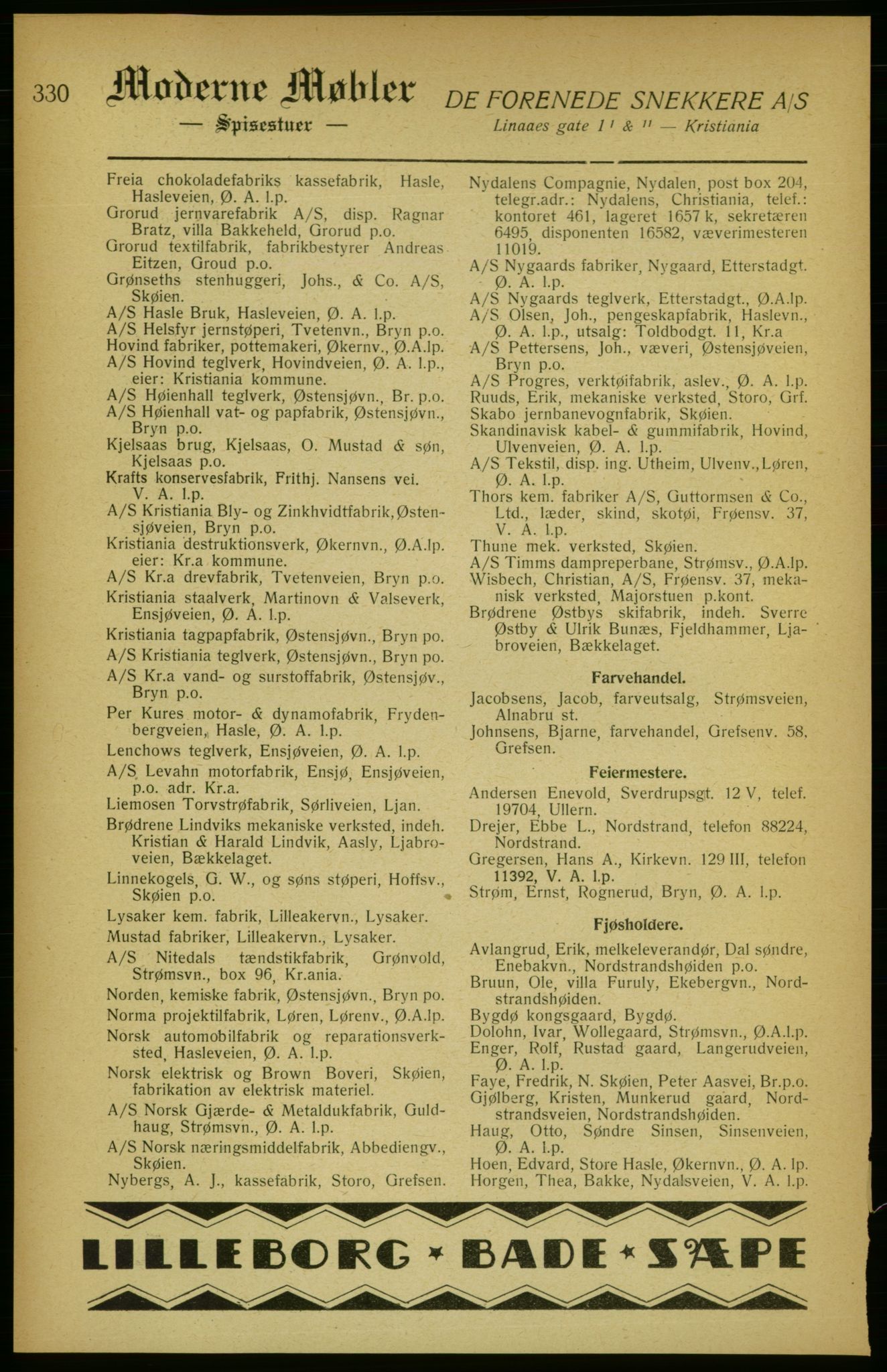 Aker adressebok/adressekalender, PUBL/001/A/002: Akers adressekalender, 1922, s. 330