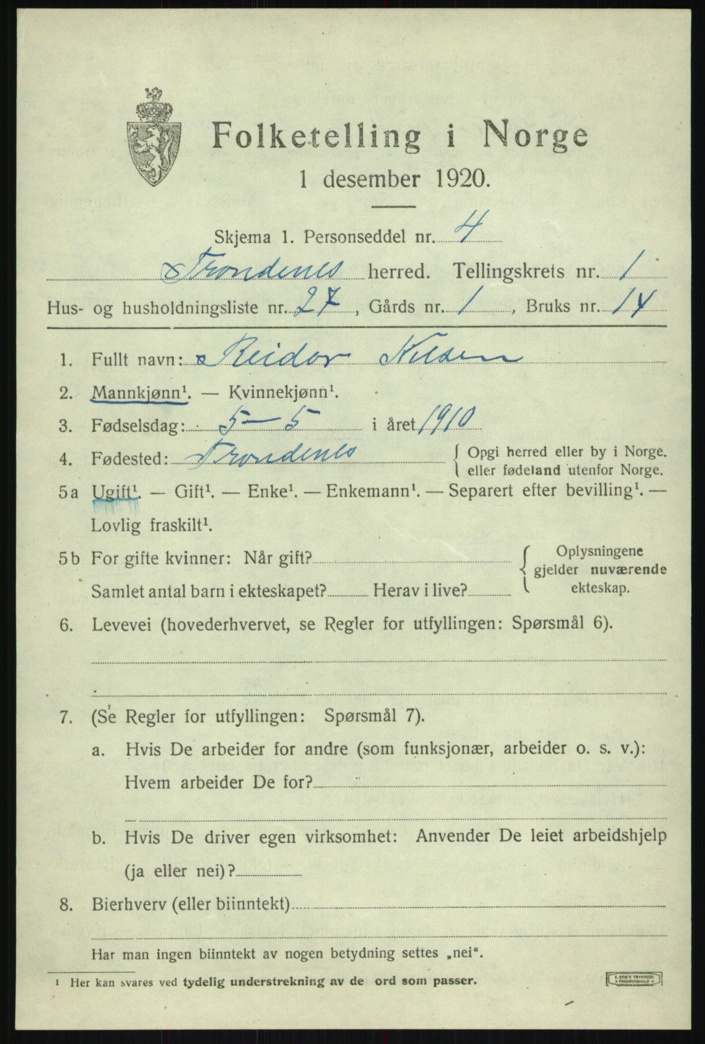 SATØ, Folketelling 1920 for 1914 Trondenes herred, 1920, s. 3489