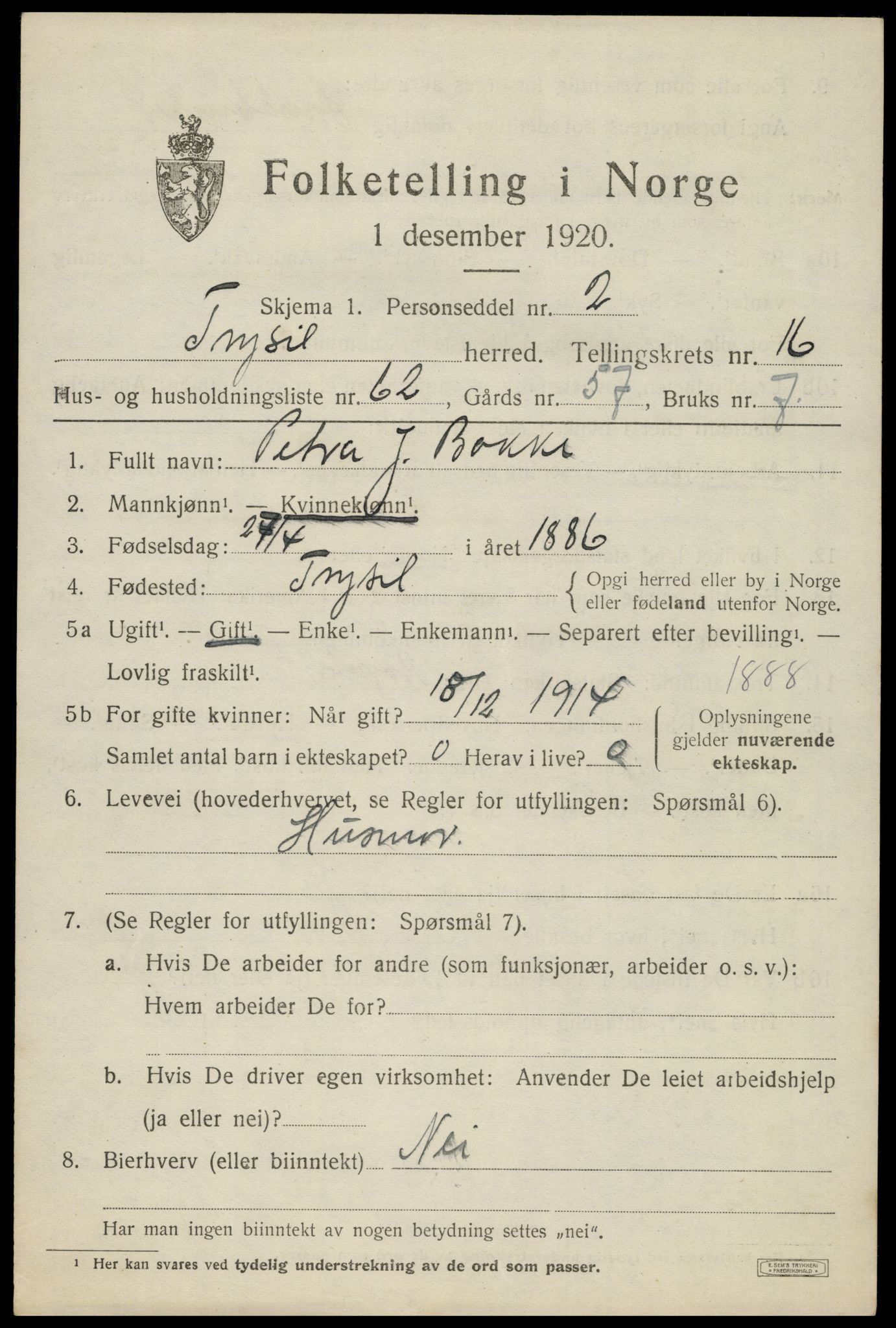 SAH, Folketelling 1920 for 0428 Trysil herred, 1920, s. 10157