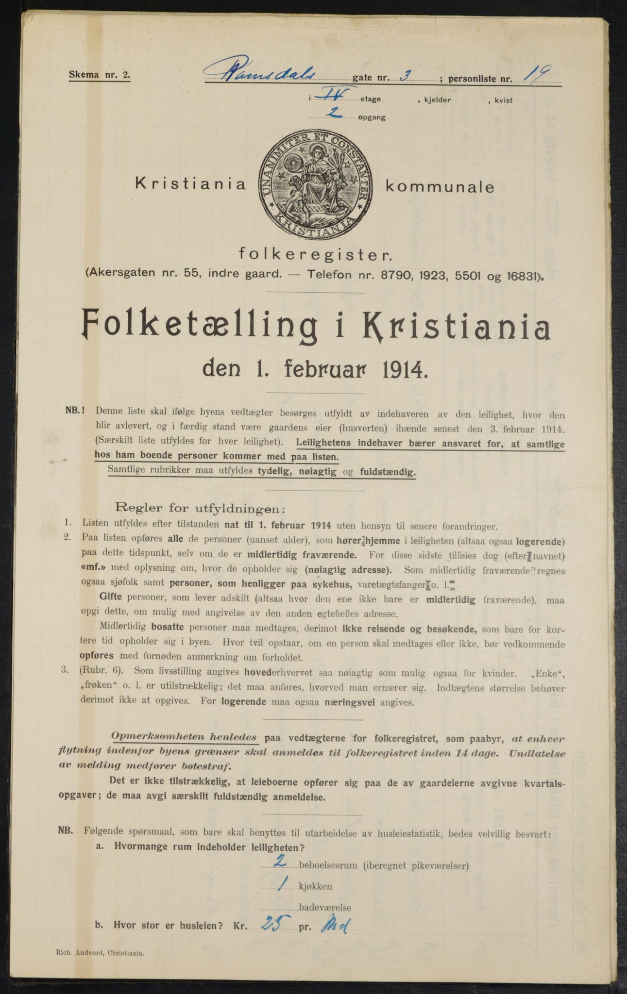 OBA, Kommunal folketelling 1.2.1914 for Kristiania, 1914, s. 83103