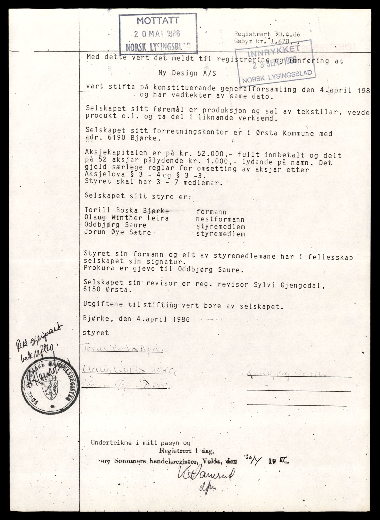 Søre Sunnmøre sorenskriveri, AV/SAT-A-4122/2/J/Jd/Jda/L0016: Bilag. Aksjeselskap, N-P, 1944-1990, s. 3