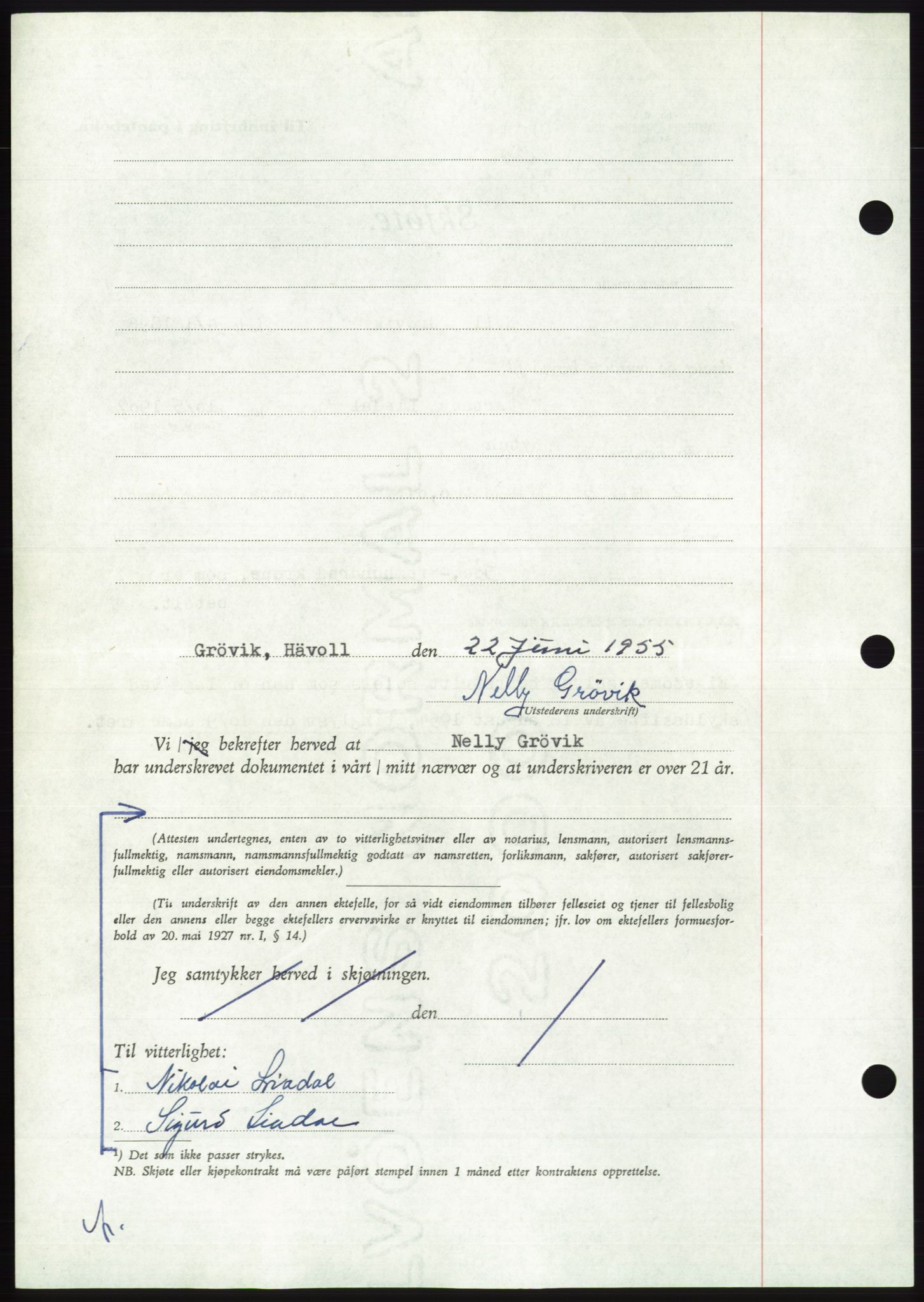 Søre Sunnmøre sorenskriveri, AV/SAT-A-4122/1/2/2C/L0101: Pantebok nr. 27A, 1955-1955, Dagboknr: 1517/1955