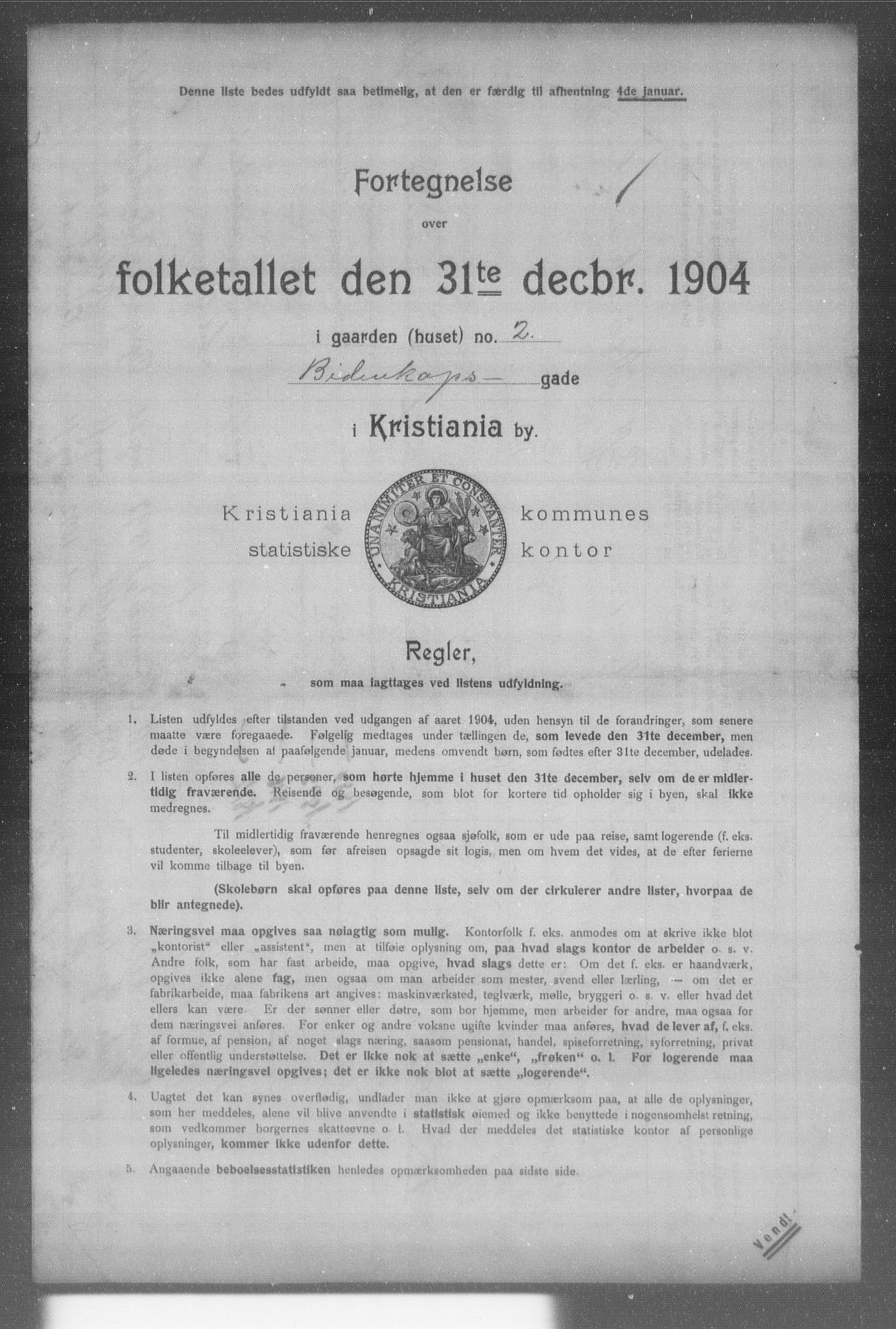 OBA, Kommunal folketelling 31.12.1904 for Kristiania kjøpstad, 1904, s. 1061