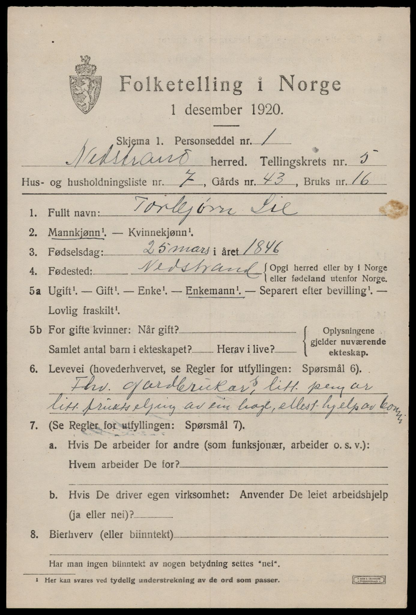 SAST, Folketelling 1920 for 1139 Nedstrand herred, 1920, s. 2361
