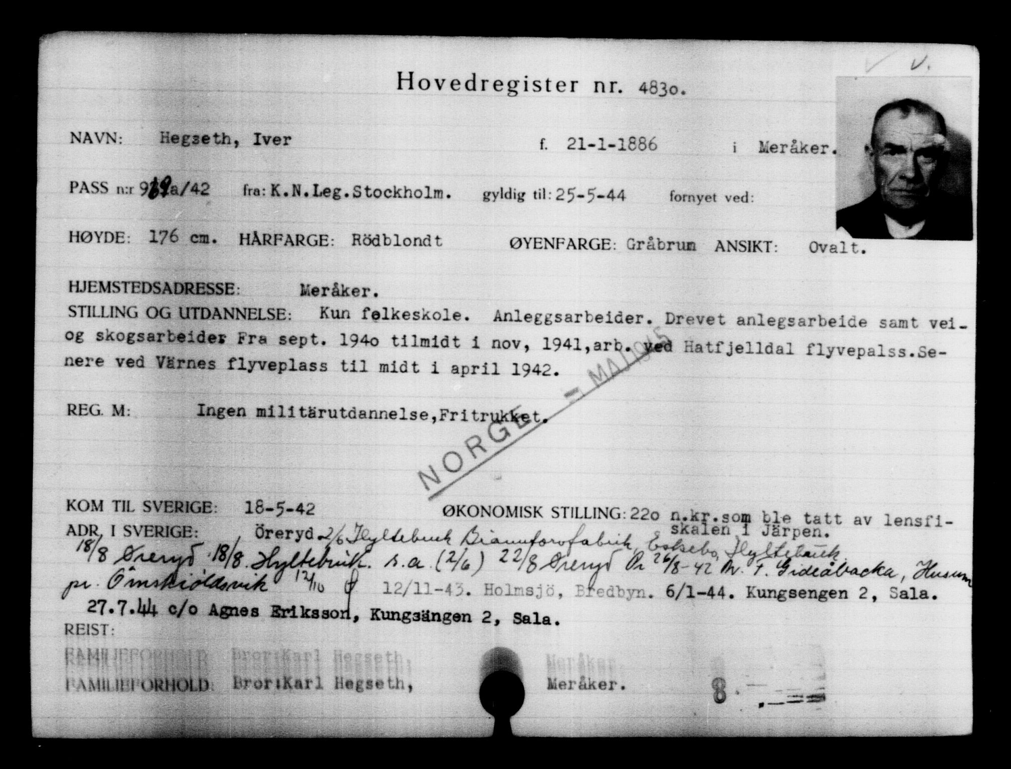 Den Kgl. Norske Legasjons Flyktningskontor, AV/RA-S-6753/V/Va/L0004: Kjesäterkartoteket.  Flyktningenr. 3496-6610, 1940-1945, s. 1580