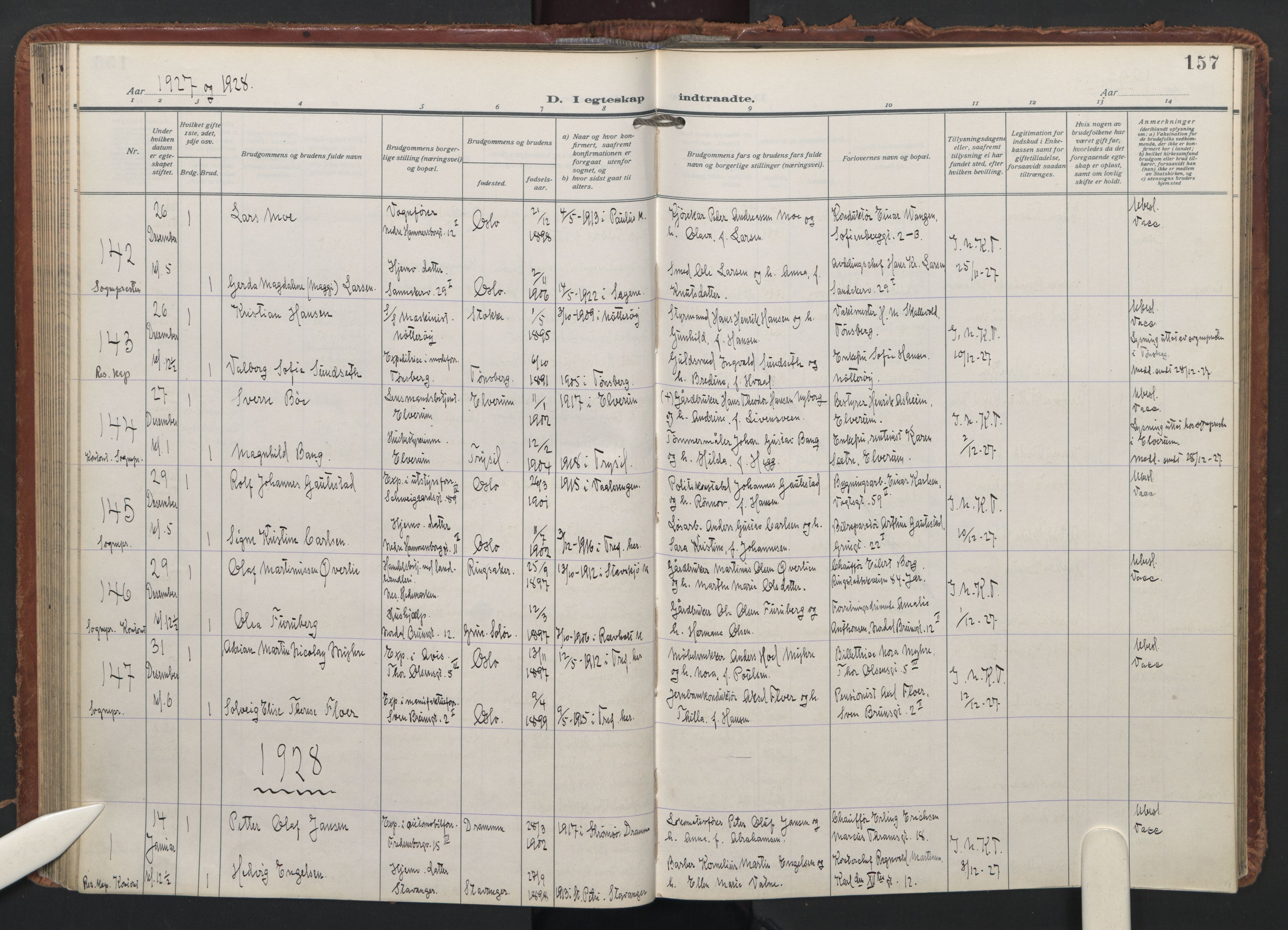 Trefoldighet prestekontor Kirkebøker, AV/SAO-A-10882/F/Fc/L0009: Ministerialbok nr. III 9, 1922-1936, s. 157