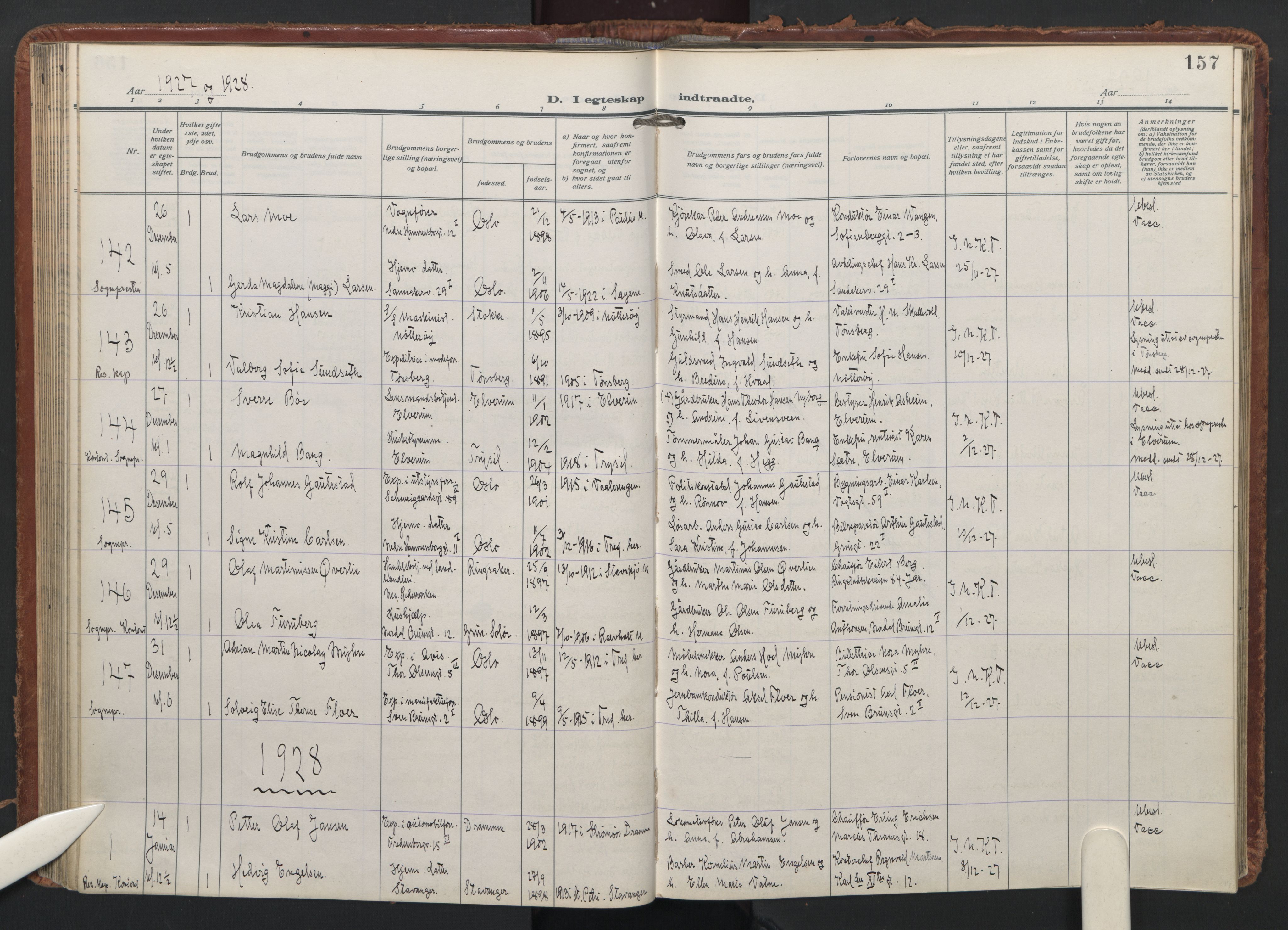 Trefoldighet prestekontor Kirkebøker, SAO/A-10882/F/Fc/L0009: Ministerialbok nr. III 9, 1922-1936, s. 157