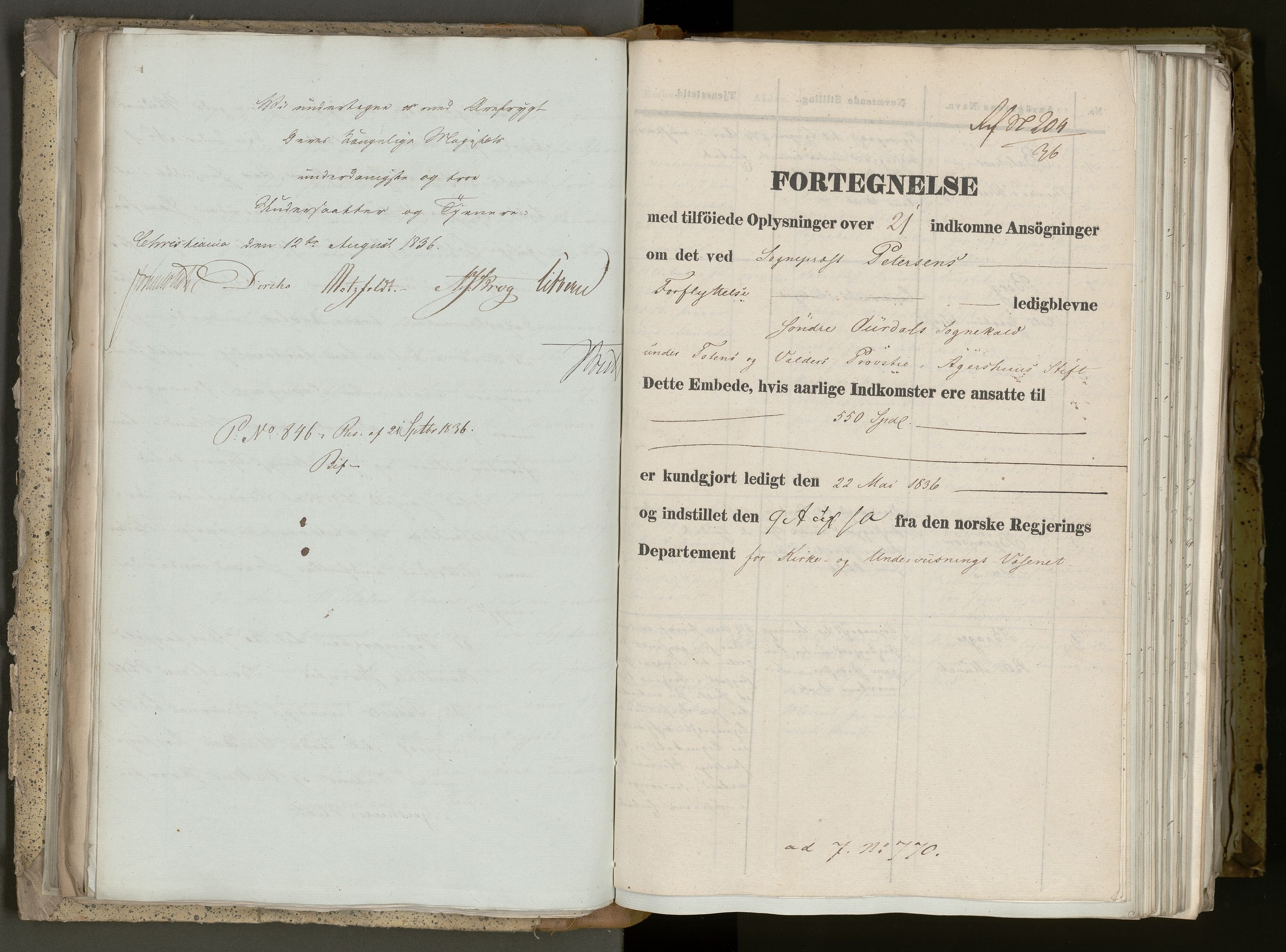 Statsrådsavdelingen i Stockholm, AV/RA-S-1003/D/Da/L0110: Regjeringsinnstillinger nr. 749-924, 1836