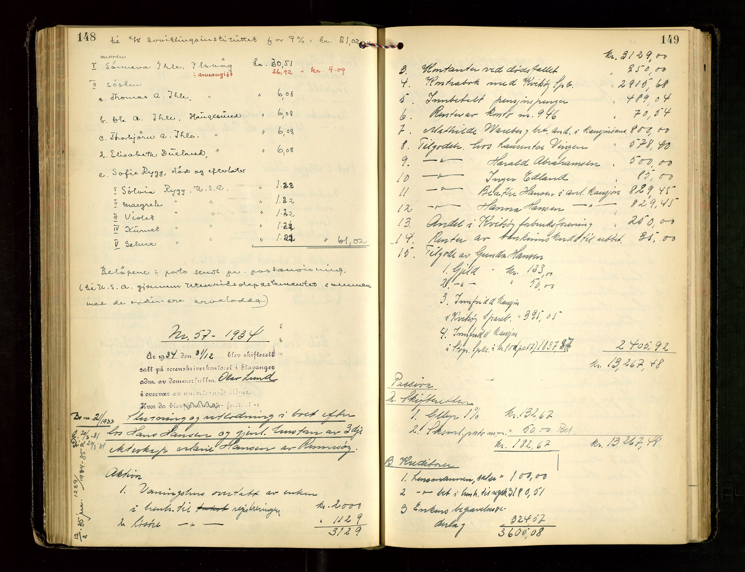 Ryfylke tingrett, AV/SAST-A-100055/001/IV/IVG/L0008: Skifteutlodningsprotokoll Med register, 1933-1939, s. 148-149
