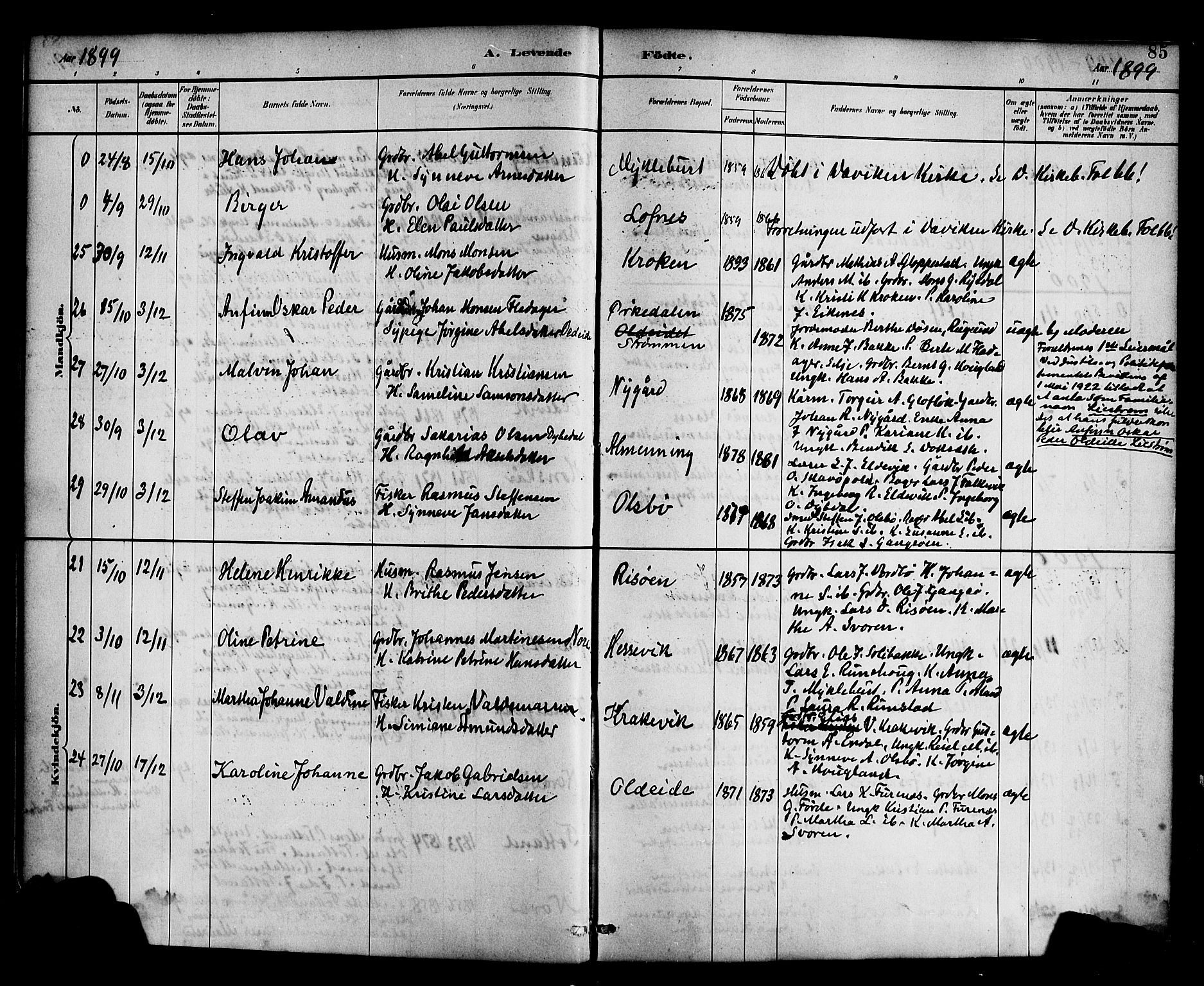 Davik sokneprestembete, AV/SAB-A-79701/H/Haa/Haad/L0001: Ministerialbok nr. D 1, 1882-1900, s. 85