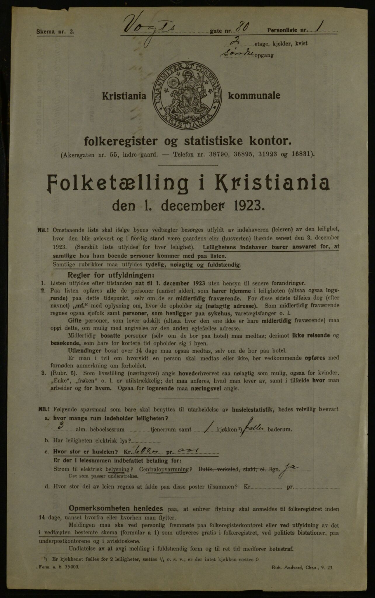 OBA, Kommunal folketelling 1.12.1923 for Kristiania, 1923, s. 138327