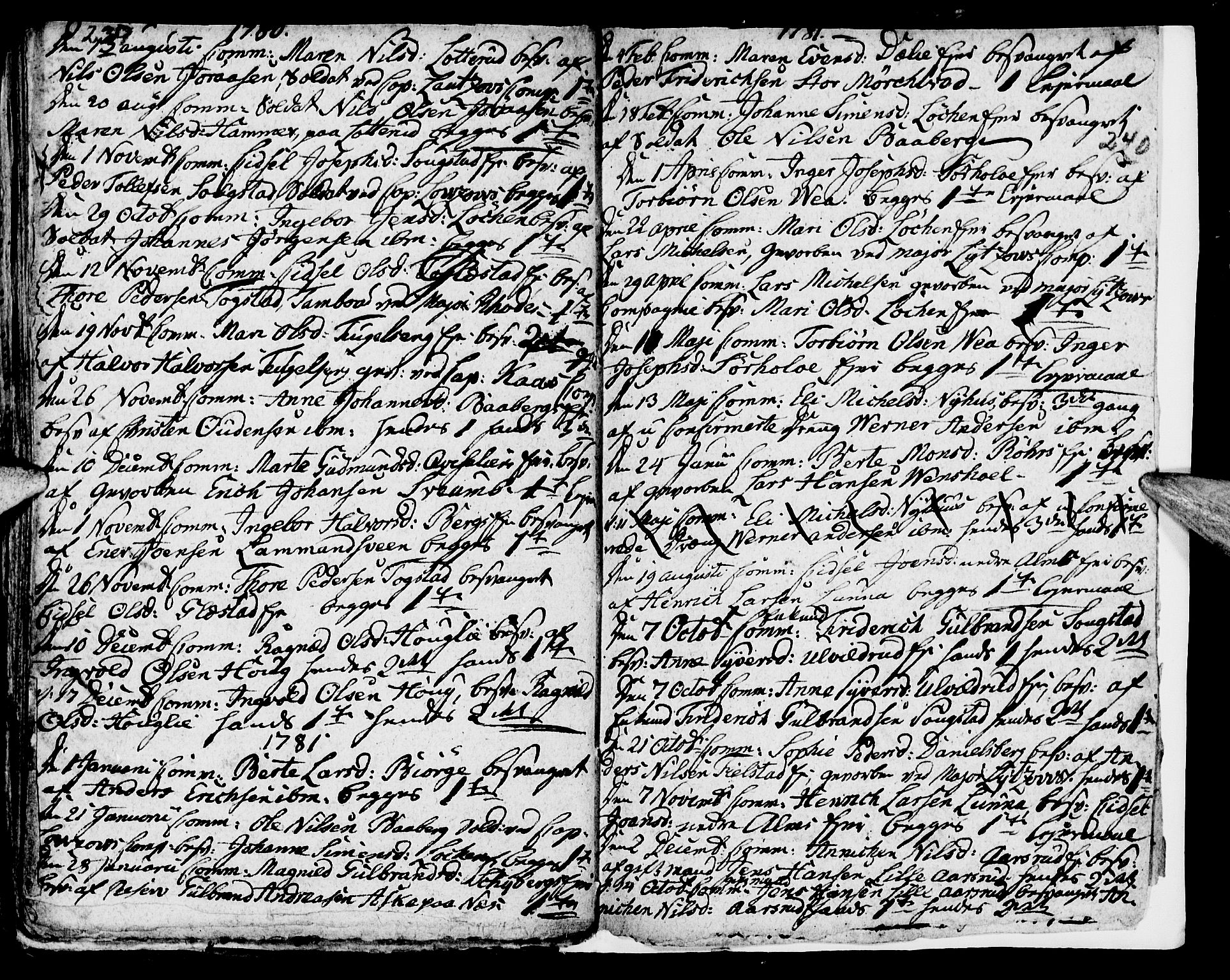 Ringsaker prestekontor, SAH/PREST-014/I/Ia/L0005/0003: Kladd til kirkebok nr. 1C, 1780-1784, s. 239-240