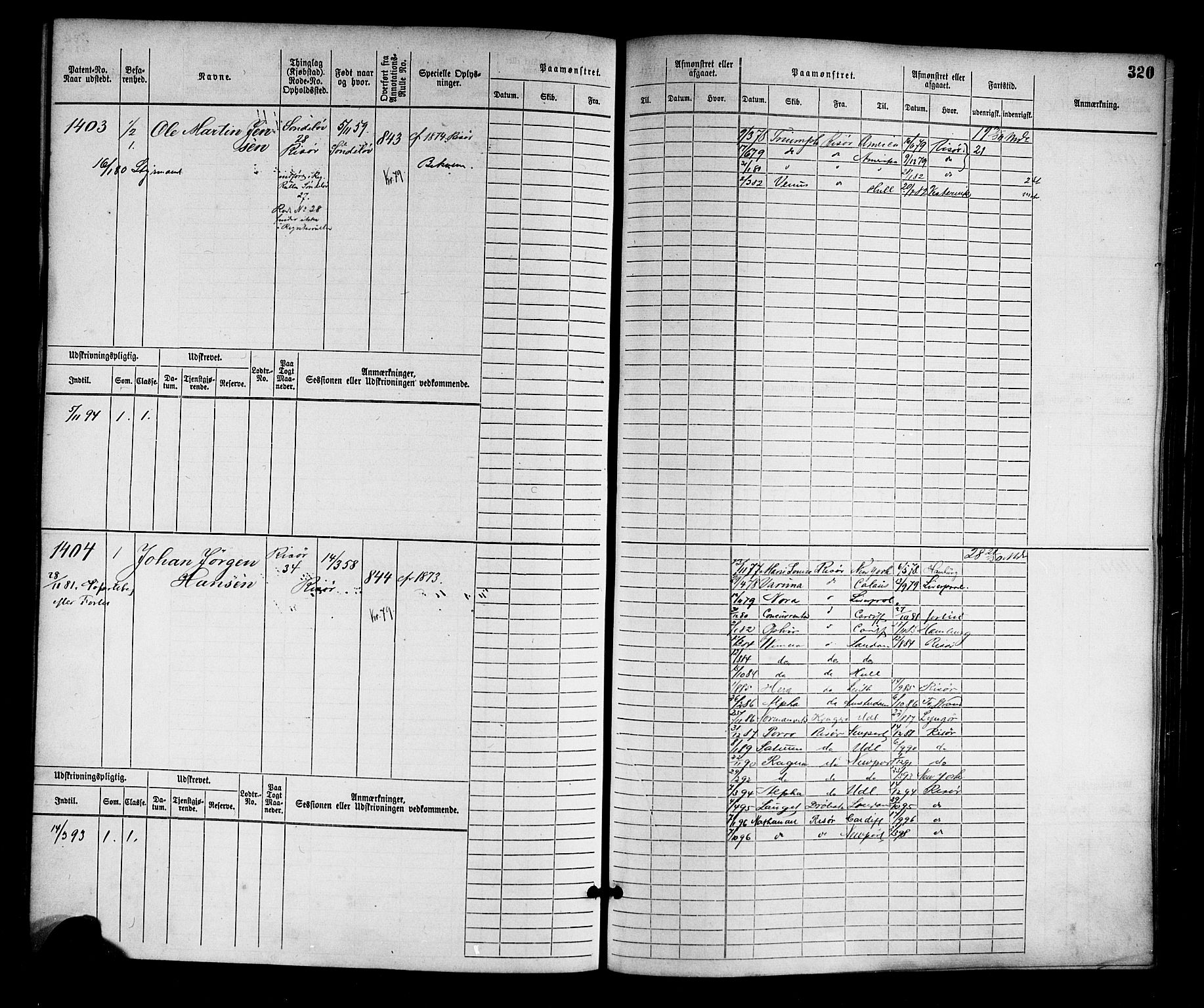 Risør mønstringskrets, SAK/2031-0010/F/Fb/L0003: Hovedrulle nr 767-1528, Q-3, 1868-1910, s. 327