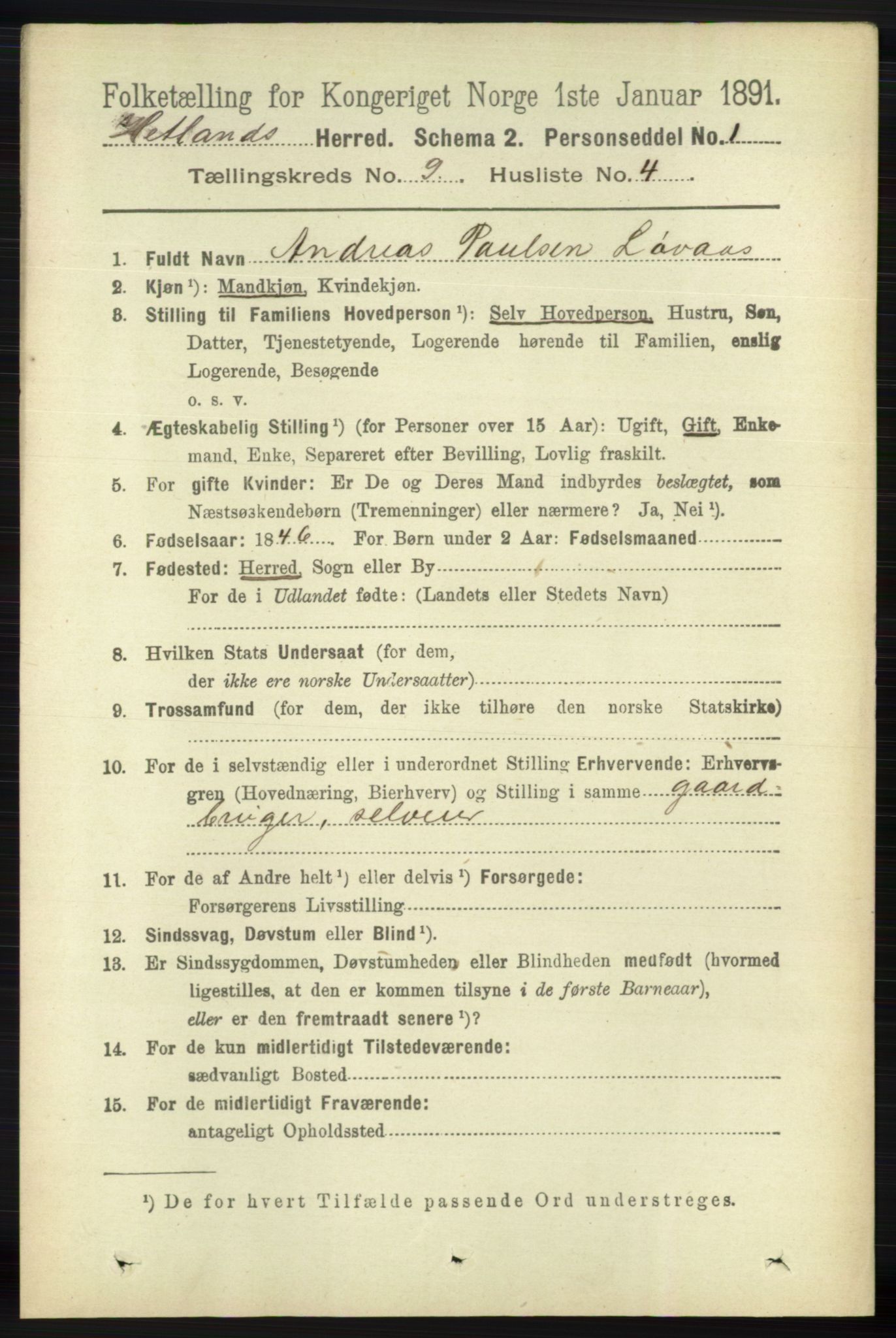 RA, Folketelling 1891 for 1126 Hetland herred, 1891, s. 5121