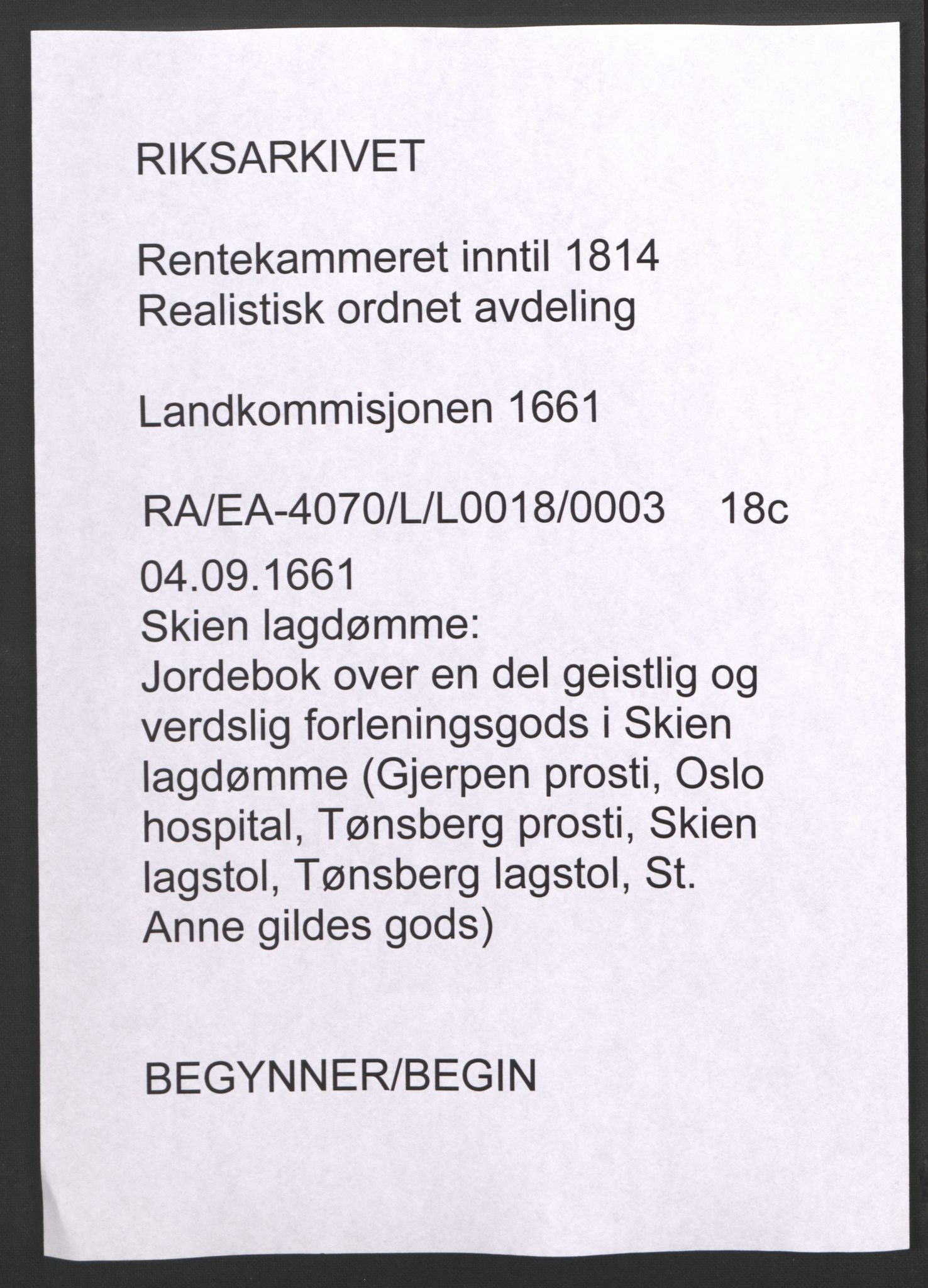 Rentekammeret inntil 1814, Realistisk ordnet avdeling, RA/EA-4070/L/L0018/0003: Skien lagdømme: / Jordebok over en del geistlig og verdslig forleningsgods i Skien lagdømme (Gjerpen prosti, Oslo hospital, Tønsberg prosti, Skien lagstol, Tønsberg lagstol, St. Anne gildes gods), 1661
